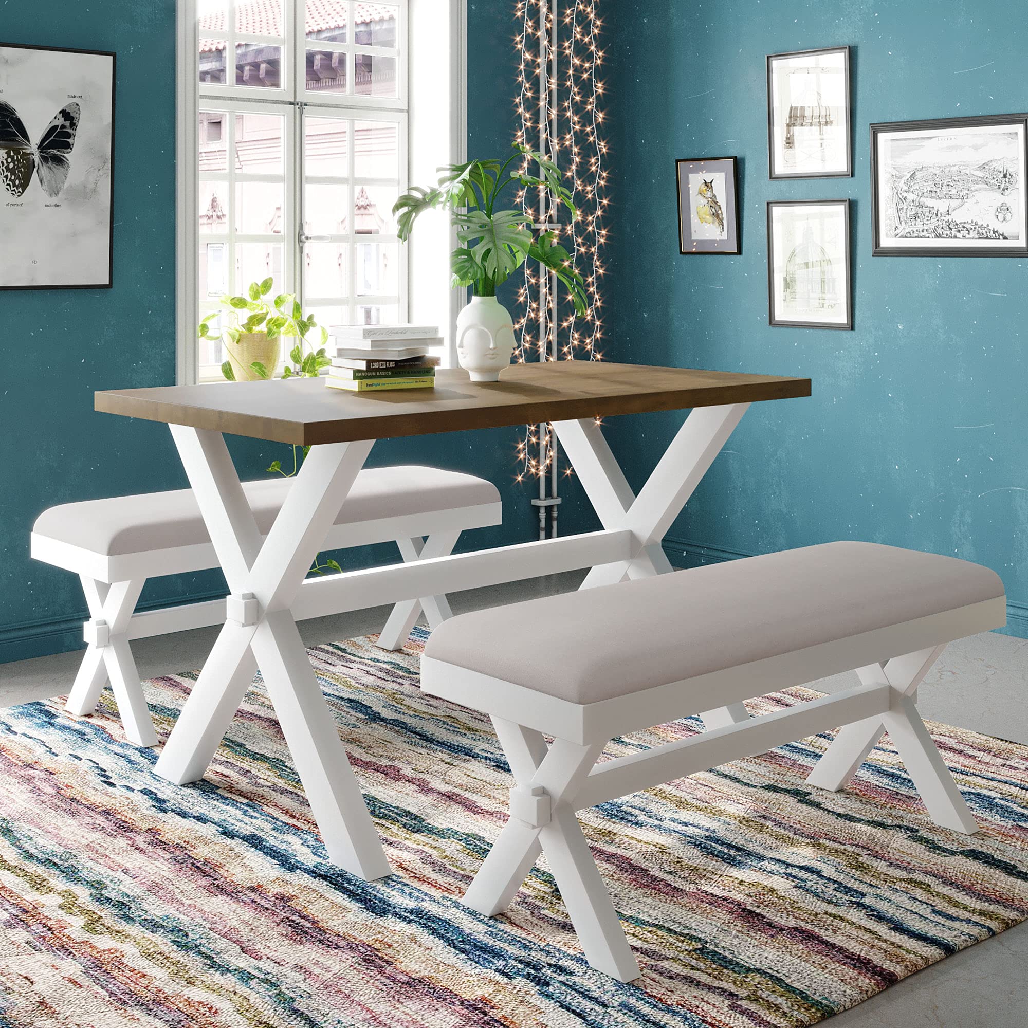 Premium White Wooden Dining Table Set with 3 Chairs - Modern Kitchen Furniture for Small Spaces, Breakfast Nook & Cozy Family Meals