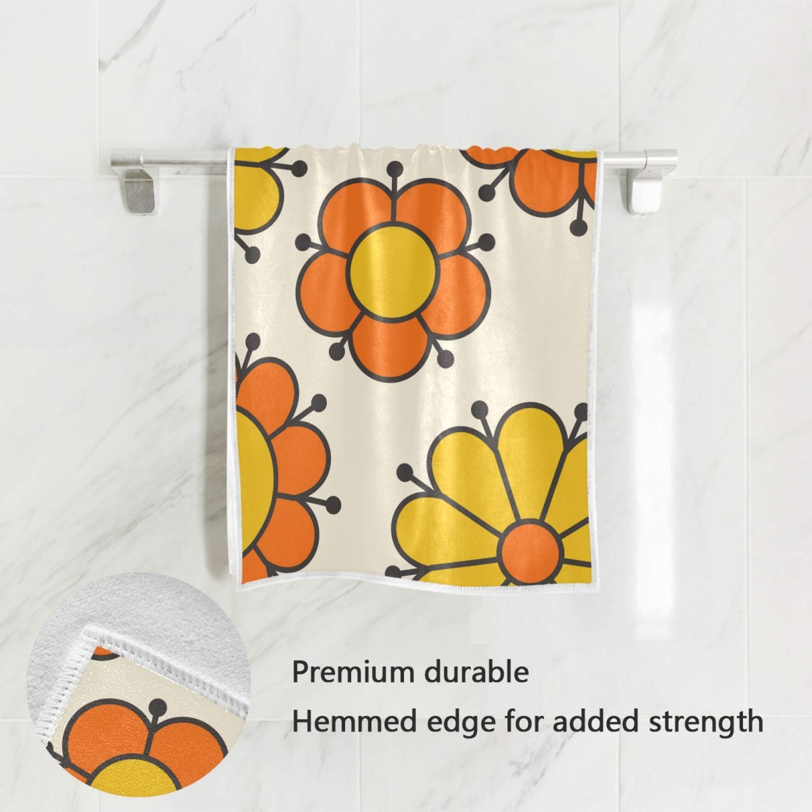 ALAZA Retro 60s Orange & Yellow Floral Bath Towel - Super Absorbent & Soft for Women & Men - 15x30 Inch - Perfect for Spa, Beach & Home Use