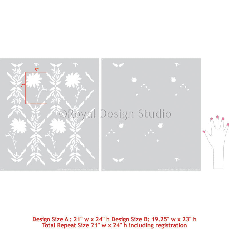 Bonnie Christine Floral Wall Stencil - DIY Home Decor for Living Room, Bedroom & Nursery - Reusable Painting Template for Creative Wall Art Projects
