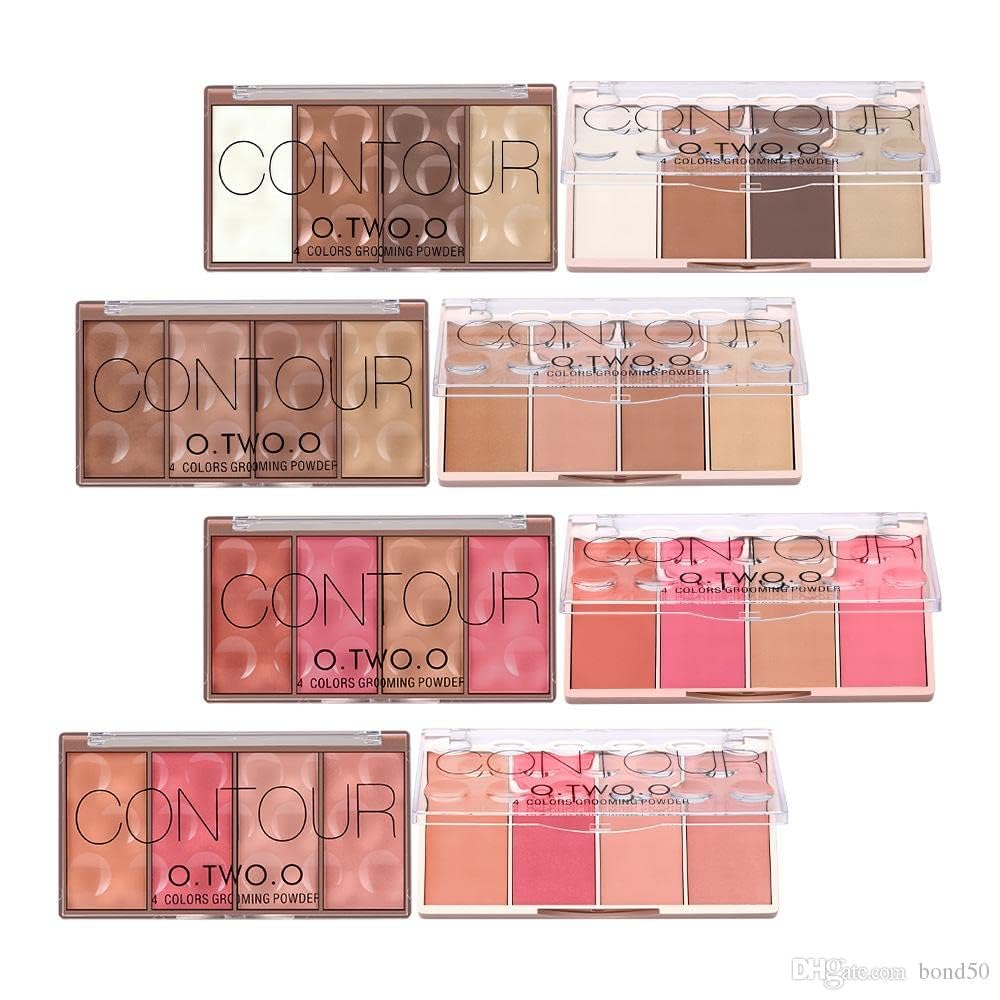 O TWO O Contour Highlighter & Blush Palette - 4 Color Face Shading & Grooming Powder Makeup Kit (24g, Long-Lasting) for Cheekbones & Contouring - Perfect for Everyday Makeup & Special Occasions