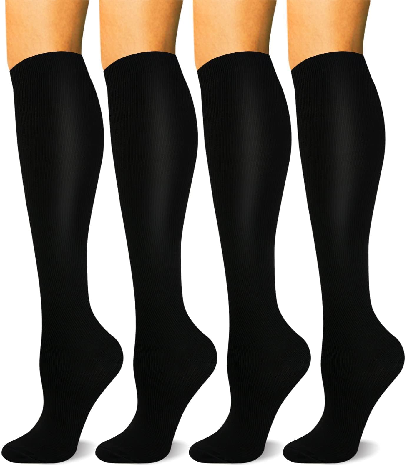 HLTPRO 4 Pairs Copper Compression Socks 20-30mmHg for Women & Men - Circulation Support Socks for Travel, Nurse, Running, Varicose Veins Relief & Swelling Reduction - Perfect for Long Flights, Work Shifts & Sports Recovery