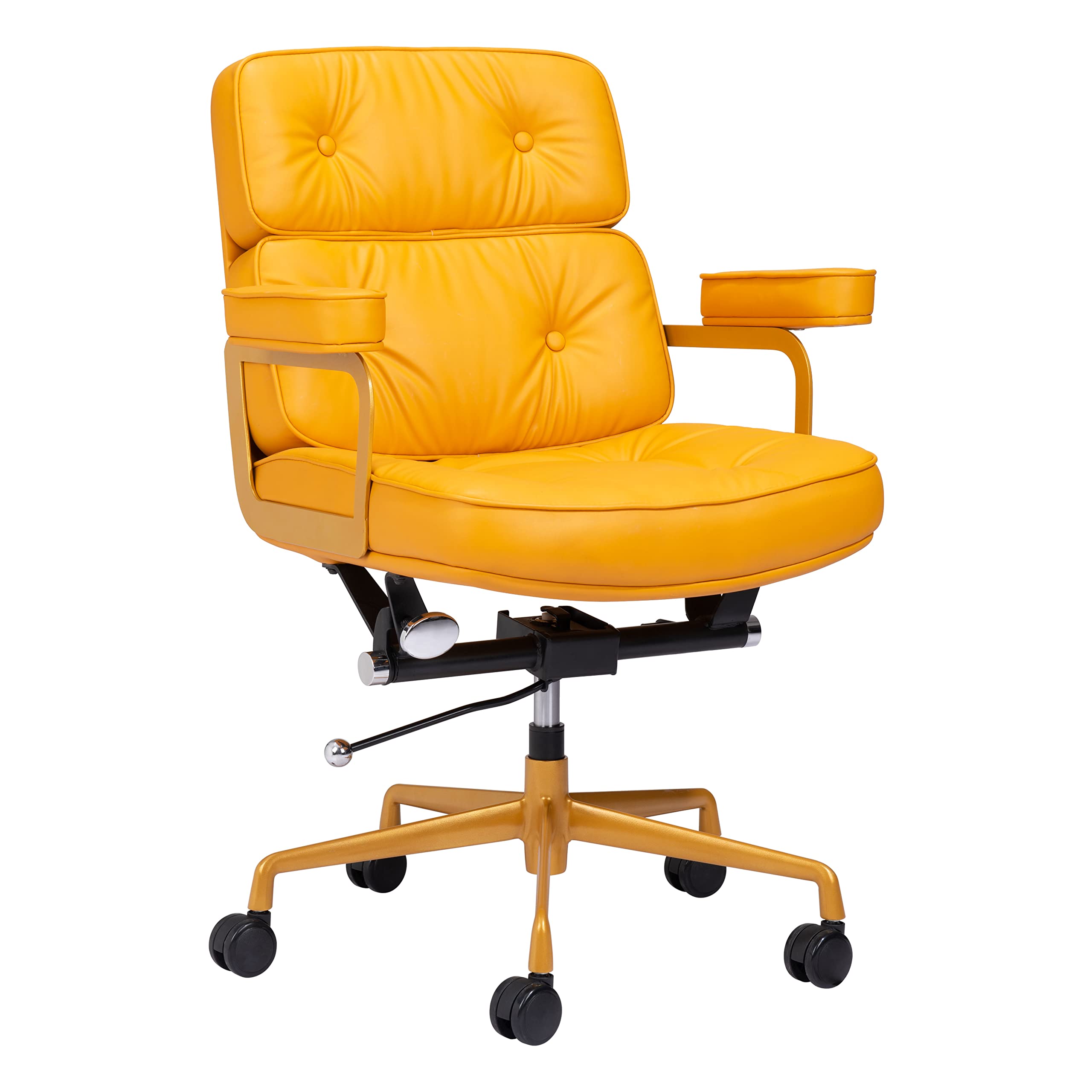 Zuo Modern Smiths Office Chair - Ergonomic Mid Back Desk Chair with Adjustable Height, Yellow - Perfect for Home Office, Gaming & Workspace