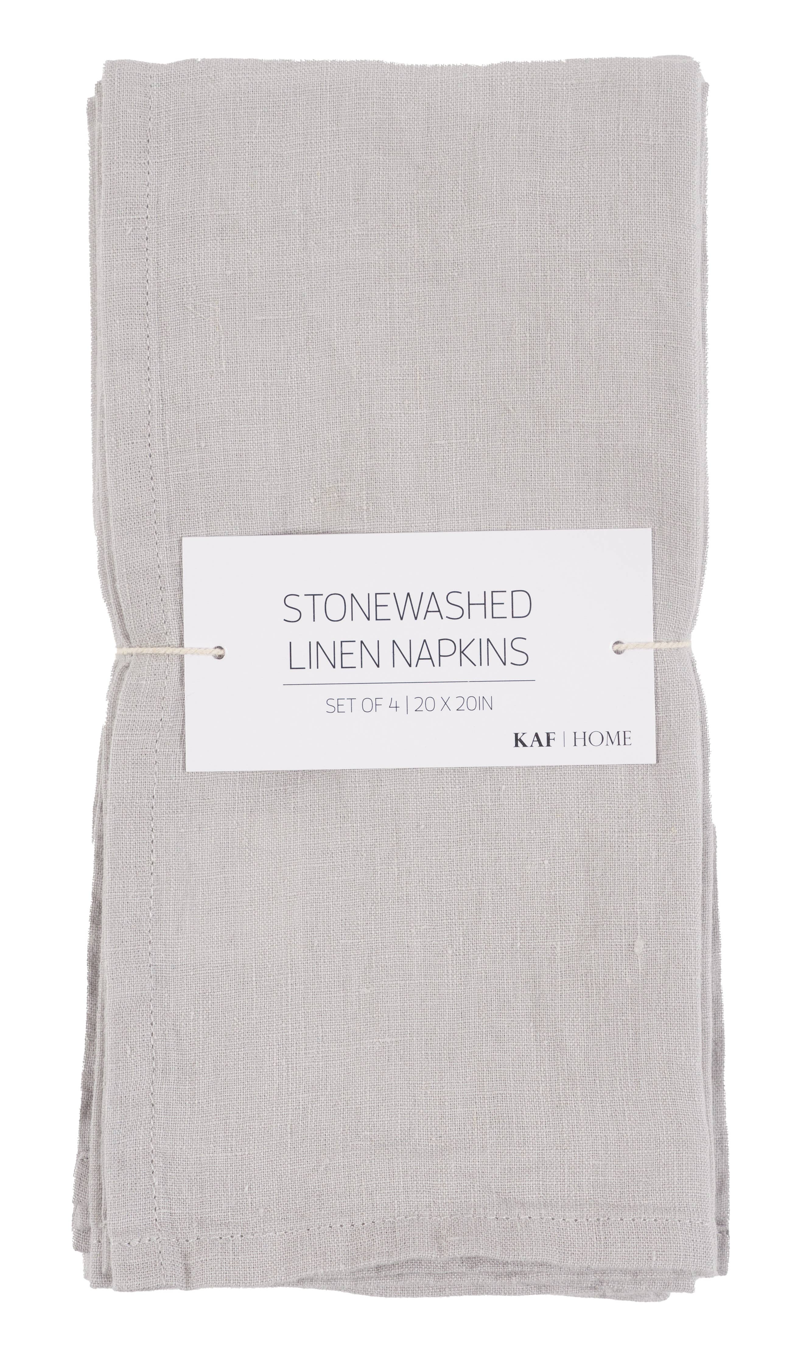 Premium KAF Home Verona 100% Stone Washed Linen Napkins Set of 4 (20x20 Inches) - Elegant Dinner Table Decor for Formal Dining & Special Occasions