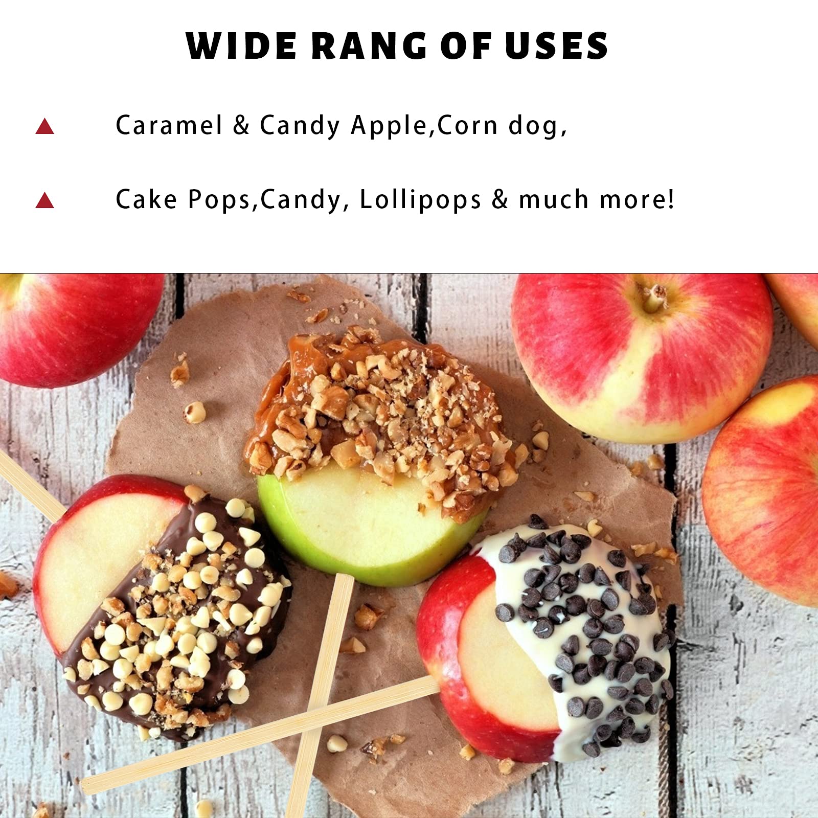 Premium 5mm x 6.25 Inch Birch Bamboo Skewer Sticks for Candy Apples, Cotton Candy, Rock Candy & BBQ - Food Safe Wooden Sticks for Caramel Apples, Lollipops, Corn Dogs & Party Treats