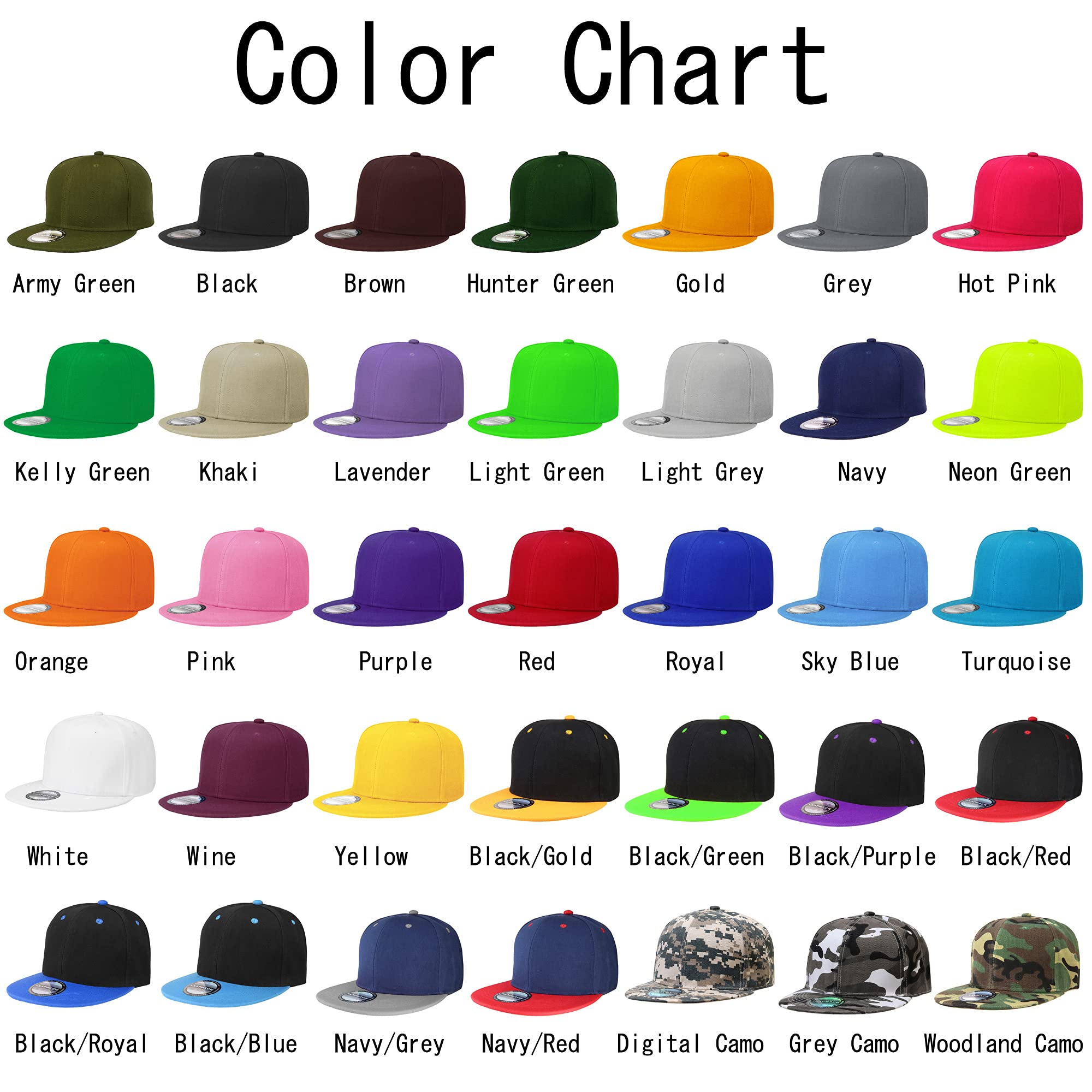 Falari 2-Pack Classic Snapback Hats - Adjustable Flat Bill Blank Solid Color Baseball Caps for Men & Women | Hip Hop Style, Streetwear Fashion, Casual Outdoor Wear