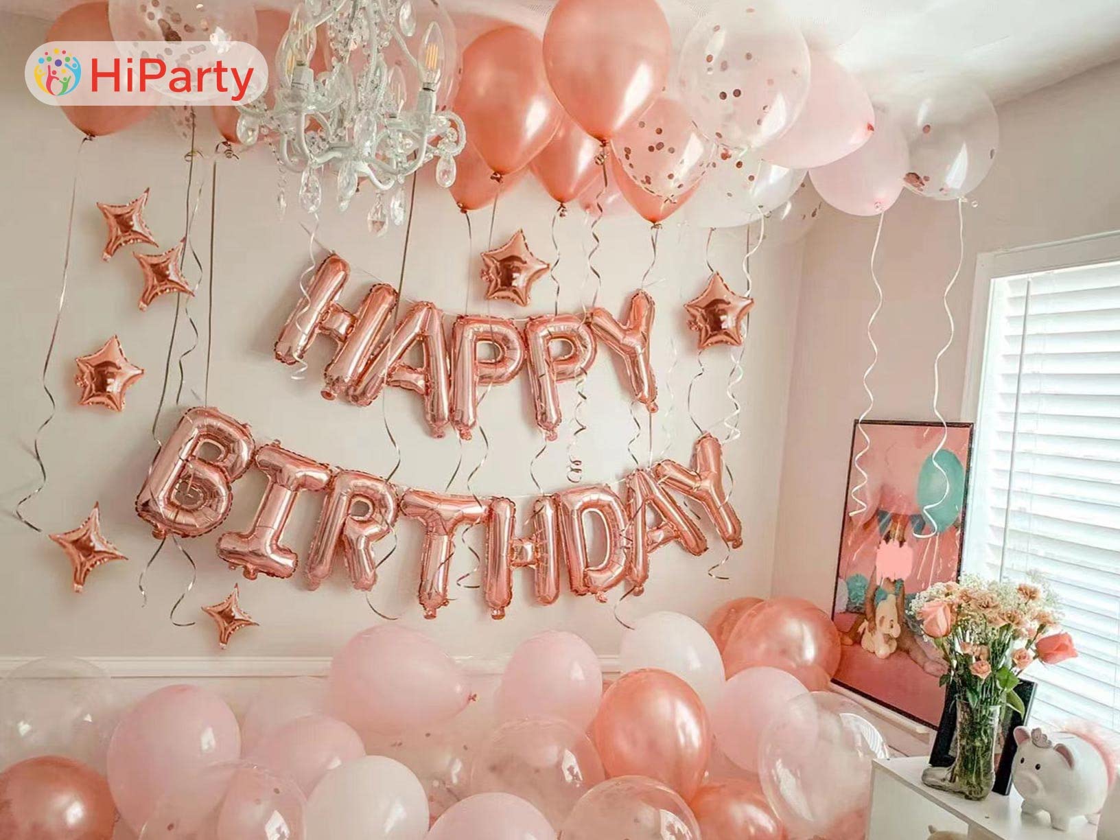 24pcs 3D Mylar Foil Happy Birthday Balloons with 6pcs Star Balloons - Rose Gold Birthday Party Decorations for Kids, Girls, Women & Adults | Perfect for Birthday Parties, Baby Showers & Anniversary Celebrations