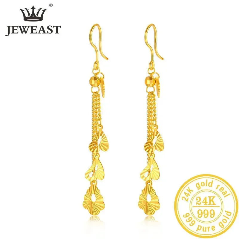 24K Pure Gold Earrings AU 999 Solid Gold Tassel Dangle Earrings for Women - Trendy Fine Jewelry Gift for Birthday, Anniversary & Special Occasions