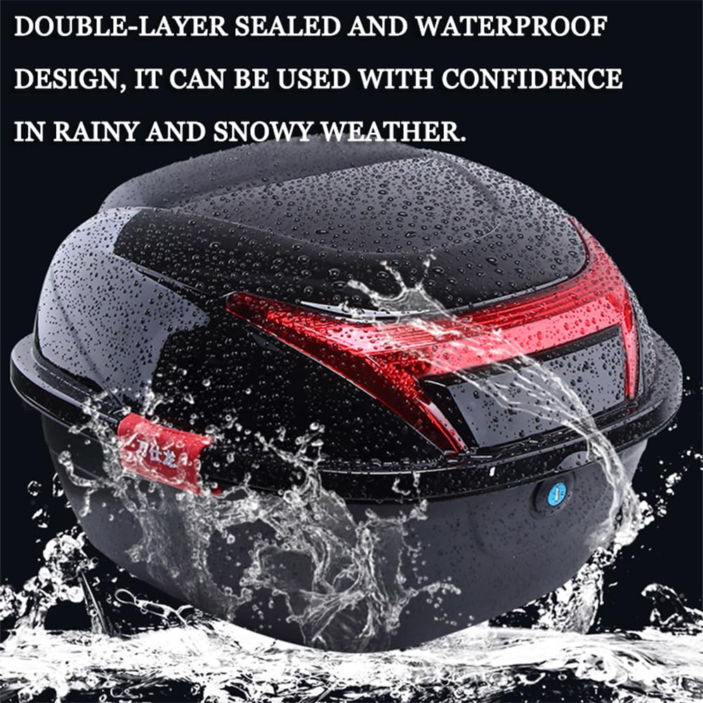 28L Waterproof Universal Scooter Top Case - Lockable Hard Tail Trunk with Backrest & Plate for Scooters, Quads, Motorbikes (Silver, 41.5x37x27.5cm) - Perfect for Commuting, Storage & Helmet Security