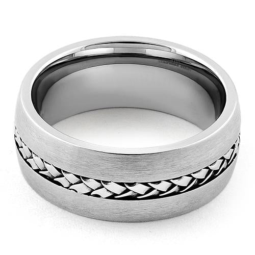 Stainless Steel Braided Satin Finish Center Band Ring for Women - Elegant Stackable Jewelry for Everyday Wear, Wedding, Anniversary & Special Occasions