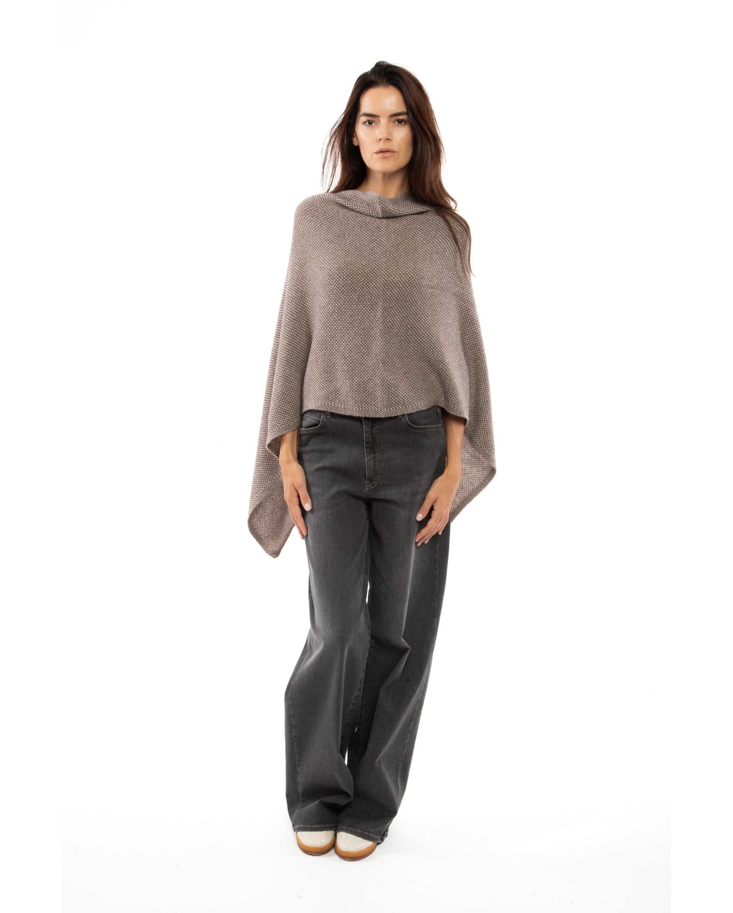 Luxury Women's Pure Cashmere Asymmetrical Poncho Shawl - Soft Light Brown Winter Wrap for Fall & Winter Fashion, Office Wear & Outdoor Activities