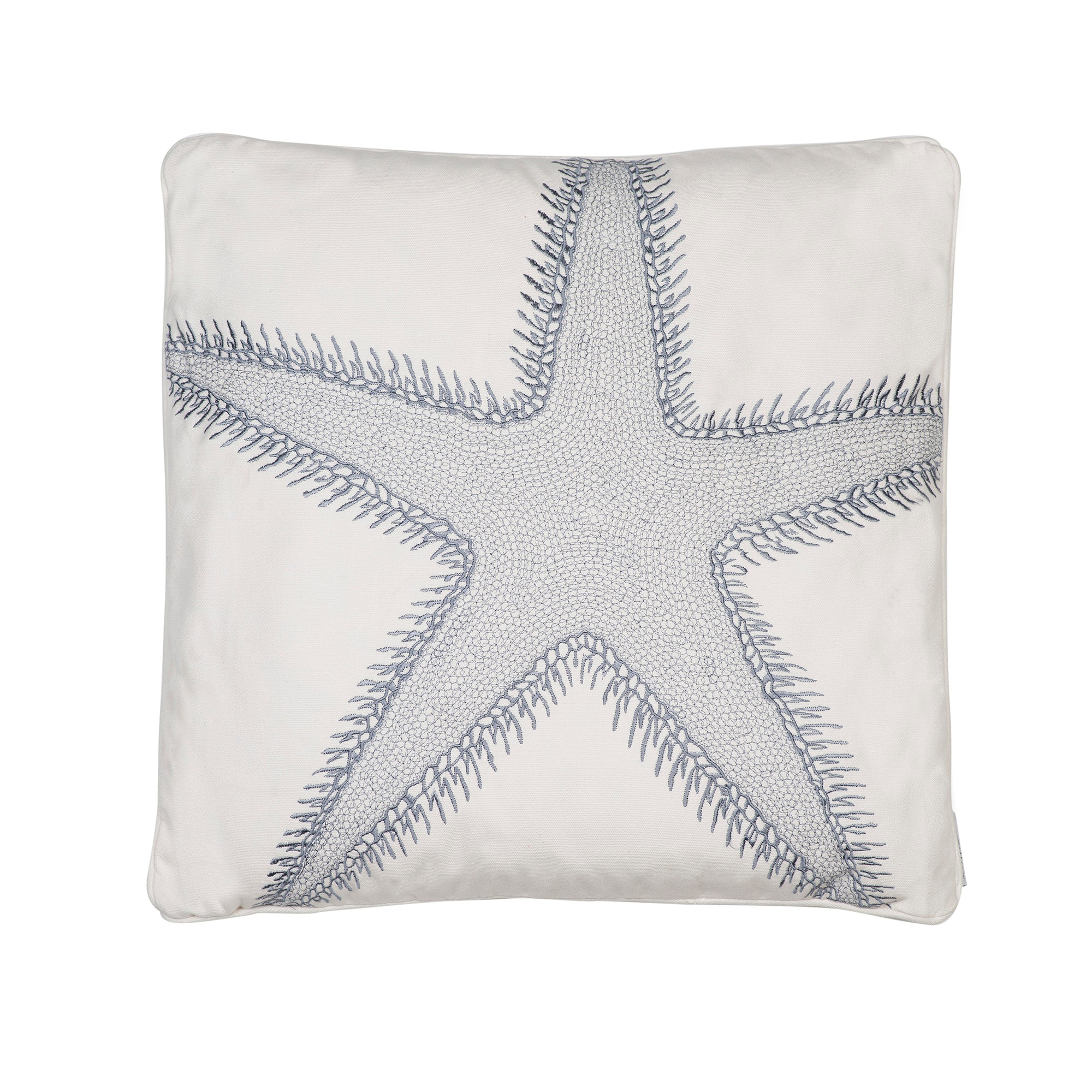 St Bart Striped Embroidered Starfish Throw Pillow Cover - Coastal Home Decor for Beach House, Living Room & Bedroom