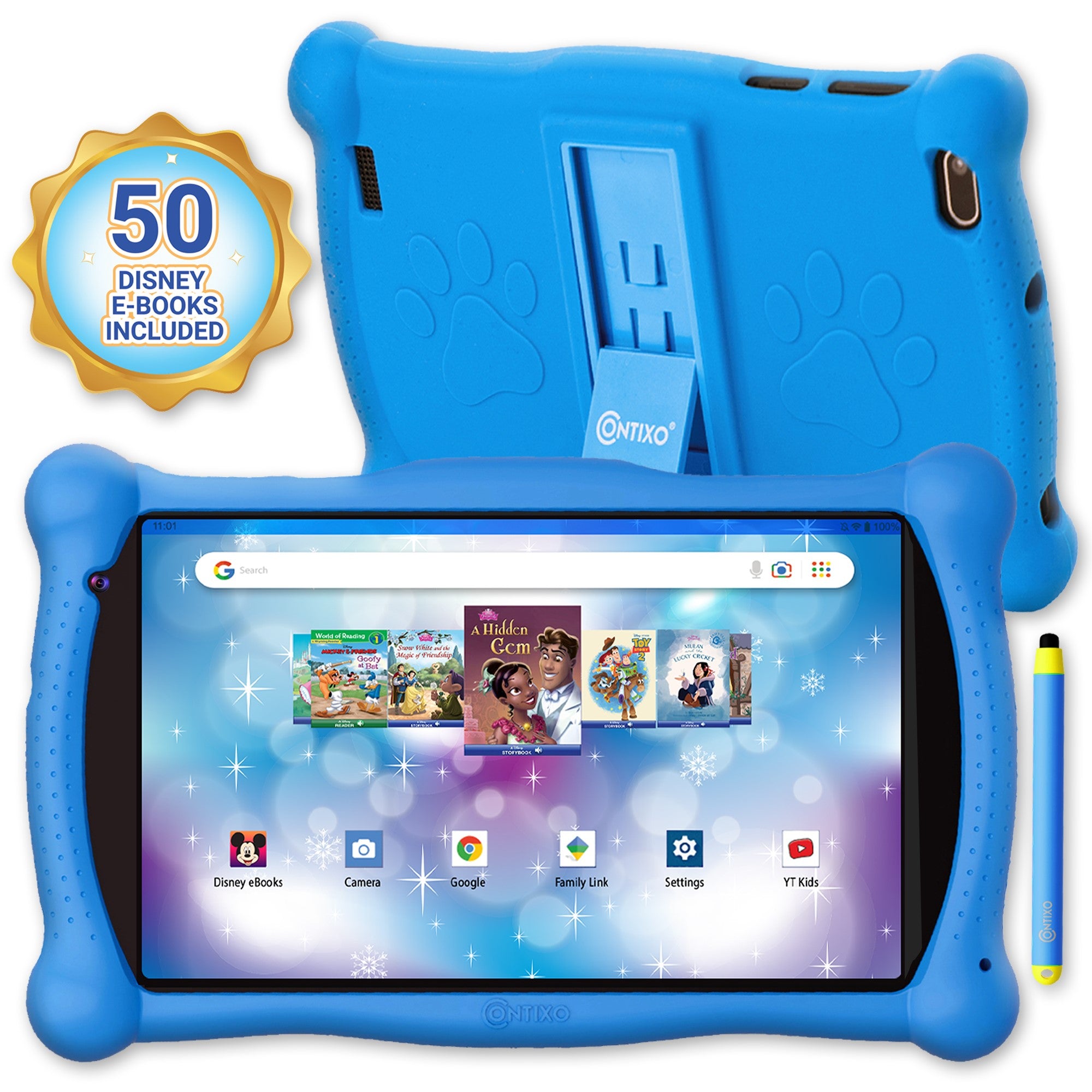 Contixo V10 Kids 7-inch Bluetooth Tablet with 50 Disney E-Books - Blue | Educational Learning Device for Children, Perfect for Reading, Games & Homeschooling