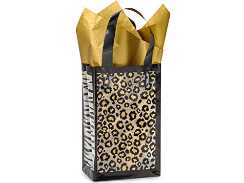 250-Pack Rose Leopard Print Plastic Gift Bags 3 Mil Thick 5.25