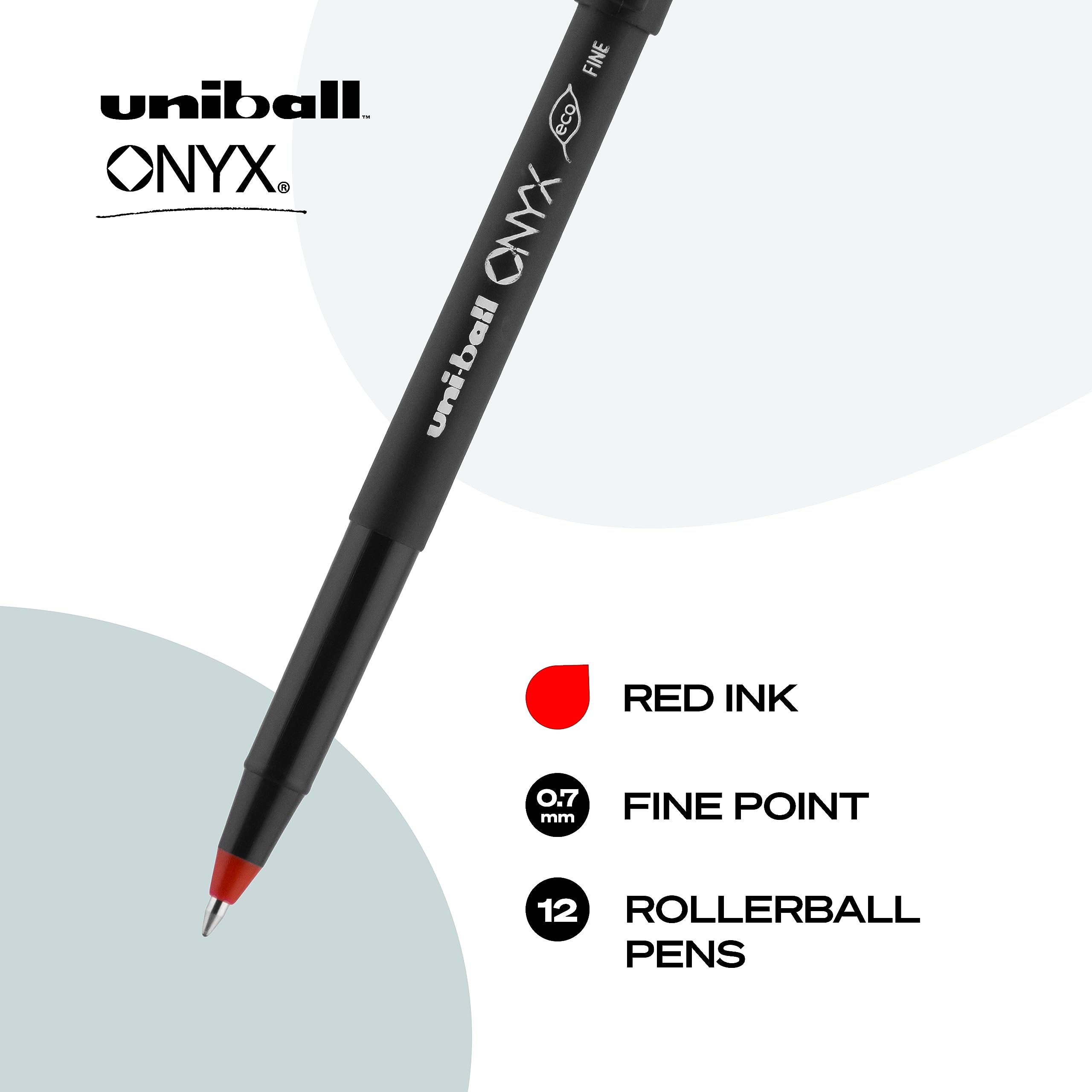 Uni-Ball Onyx Rollerball Stick Pen 12 Pack - 0.7mm Fine Point Red Gel Ink Pens for Smooth Writing | Office Supplies, School, Note Taking, Journaling & Gift Giving
