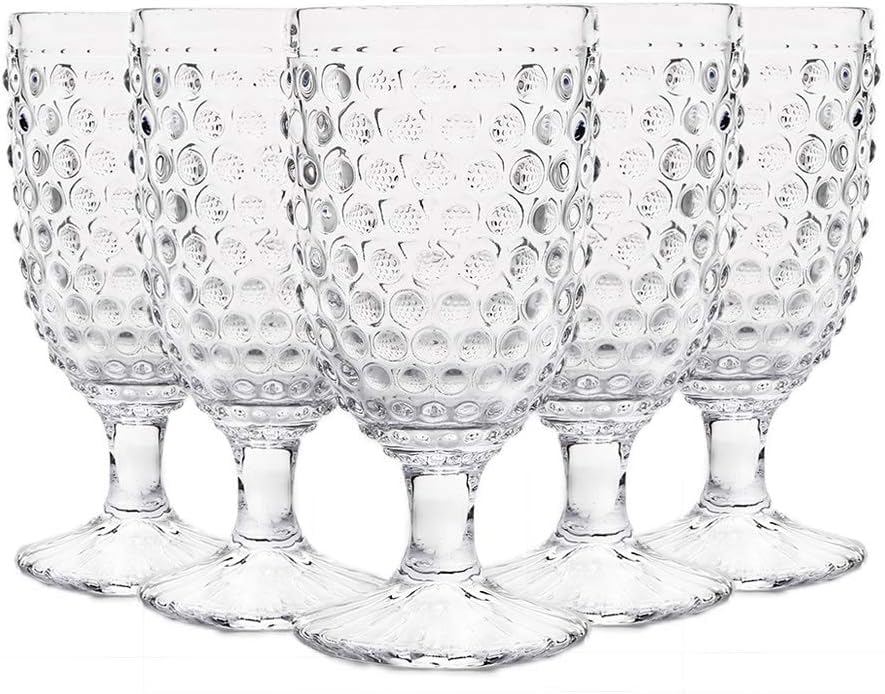 Vintage Hobnail Drinking Glasses Set of 6 - 13 oz Iced Tea Cups for Wine, Beer, Juice, Soda & Milk - Elegant Glass Goblets Perfect for Weddings, Parties, Bars & Home Entertaining