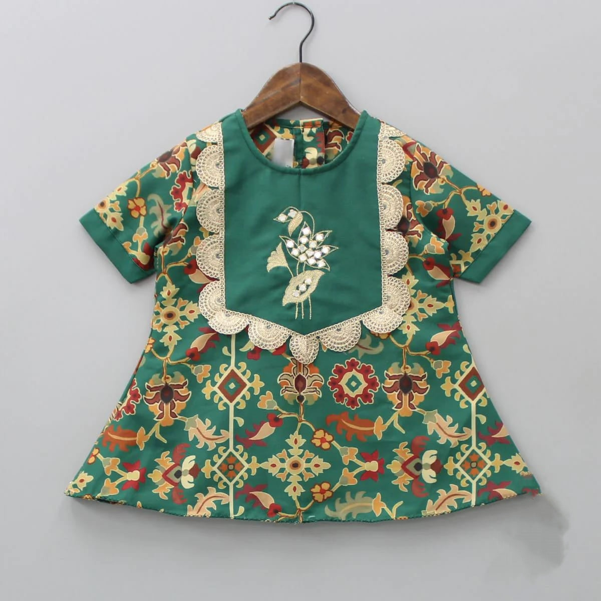Pre Order: Stylish Bottle Green Ikkat Print Embroidered Kurti with Dhoti Pant Set - Indian Ethnic Wear for Women, Festive Outfit for Diwali, Weddings & Special Occasions