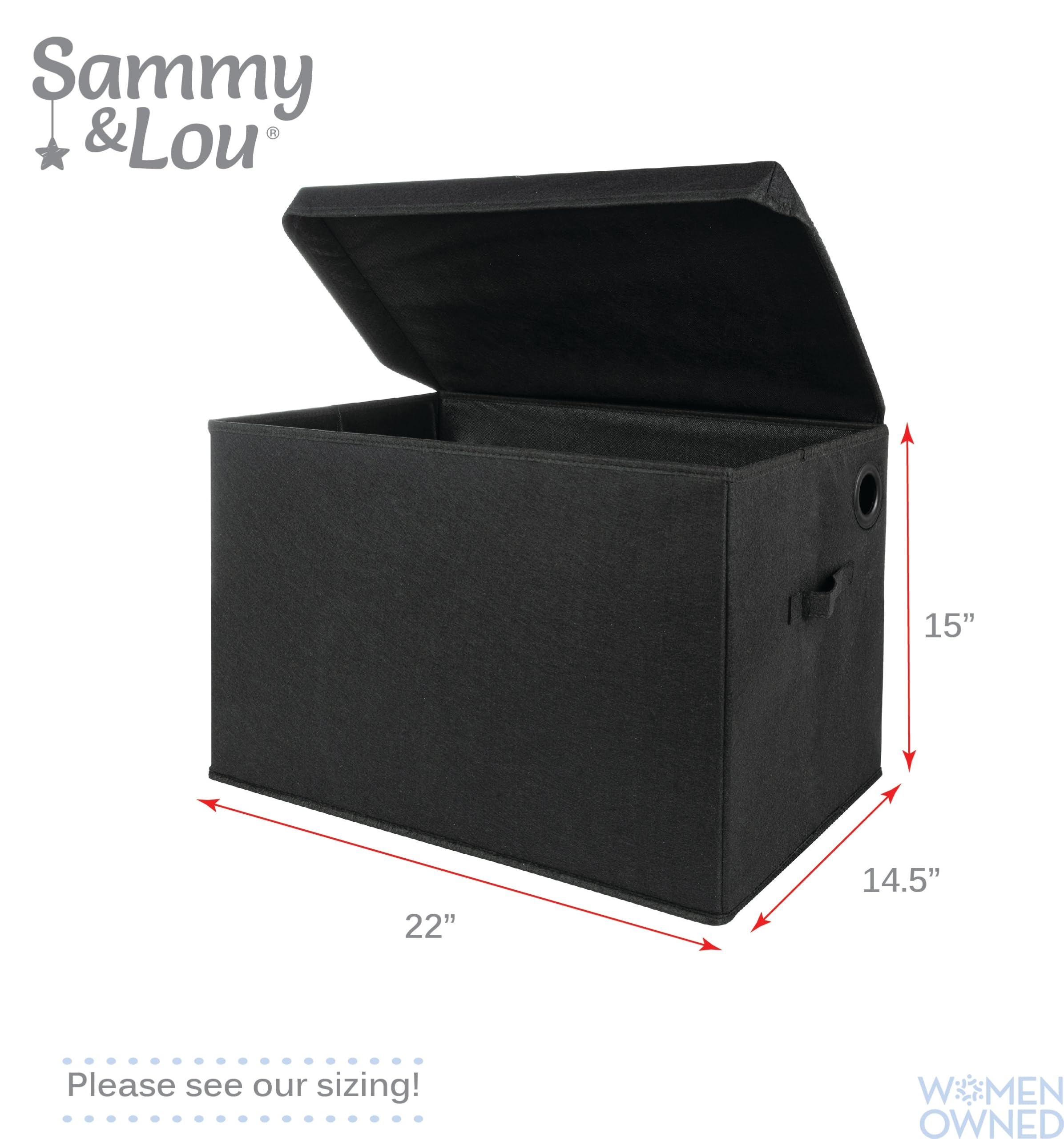 Sammy & Lou Collapsible Felt Toy Storage Box with Handles & Hinged Lid - 22 x 14.5 x 15 Inches - Black - Perfect for Kids Room Organization & Toddler Toy Storage