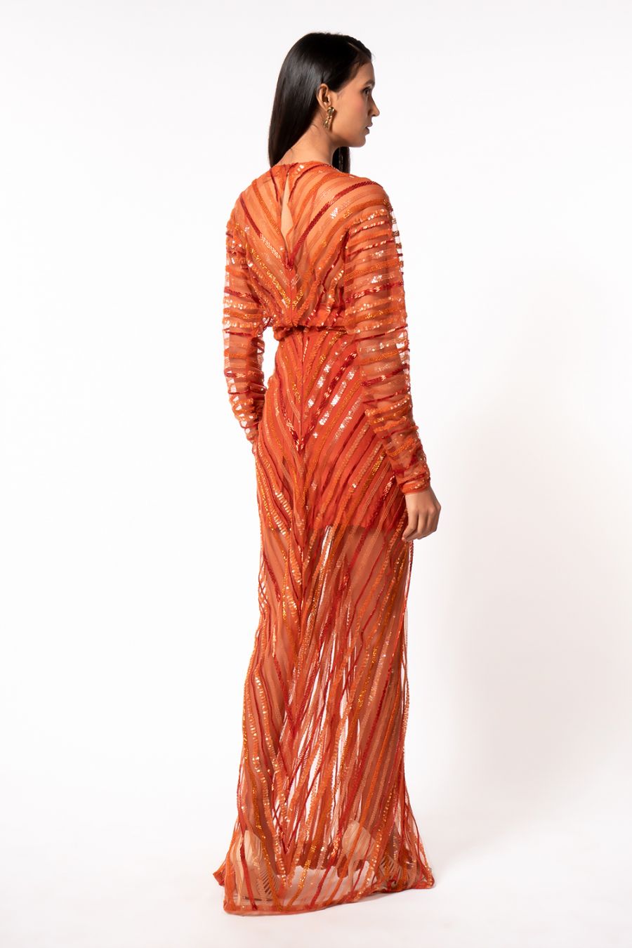 Elegant Tangerine Gown with Hand-Sewn Sequins - Perfect for Evening Parties, Prom Dresses & Special Occasions