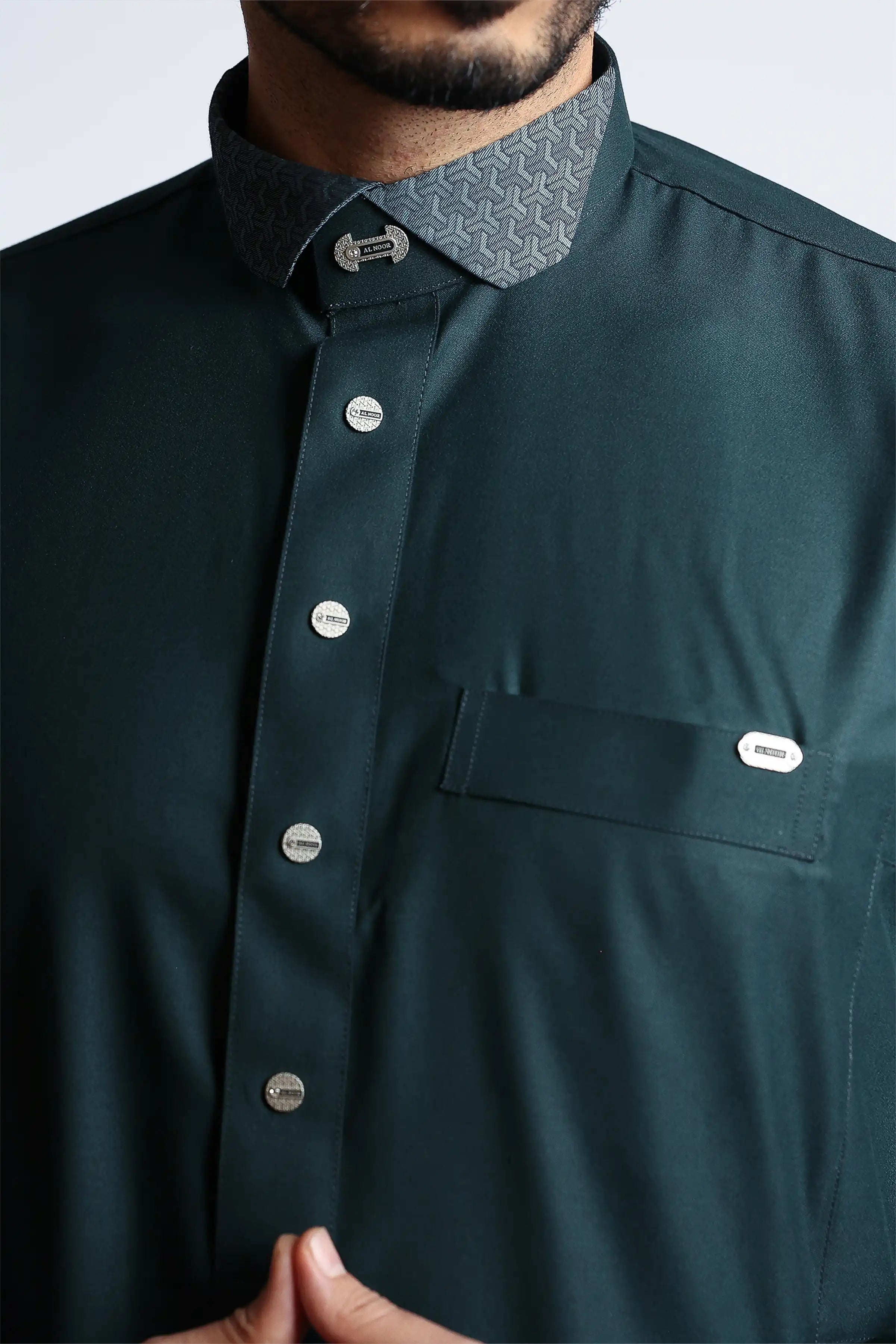 J153 Storm Green Cutaway Thobe - Premium Islamic Robe for Men | Comfortable & Stylish Prayer Dress for Mosque, Eid, and Daily Wear
