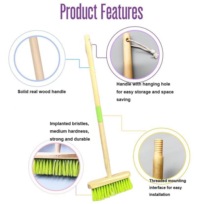 Kids Broom with Wooden Handle - Small Cleaning Broom for Children's Housekeeping & Play - Perfect for Pretend Play, Chores & Montessori Learning