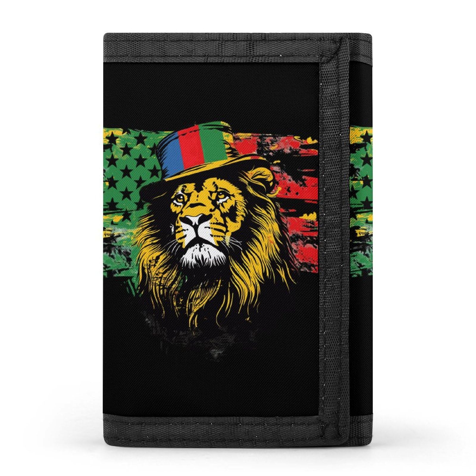 Jamaica Lion USA Flag Slim Trifold Wallet - RFID Blocking Front Pocket Wallet with Credit Card Slots & ID Window - Perfect Gift for Men, Travel, and Everyday Use