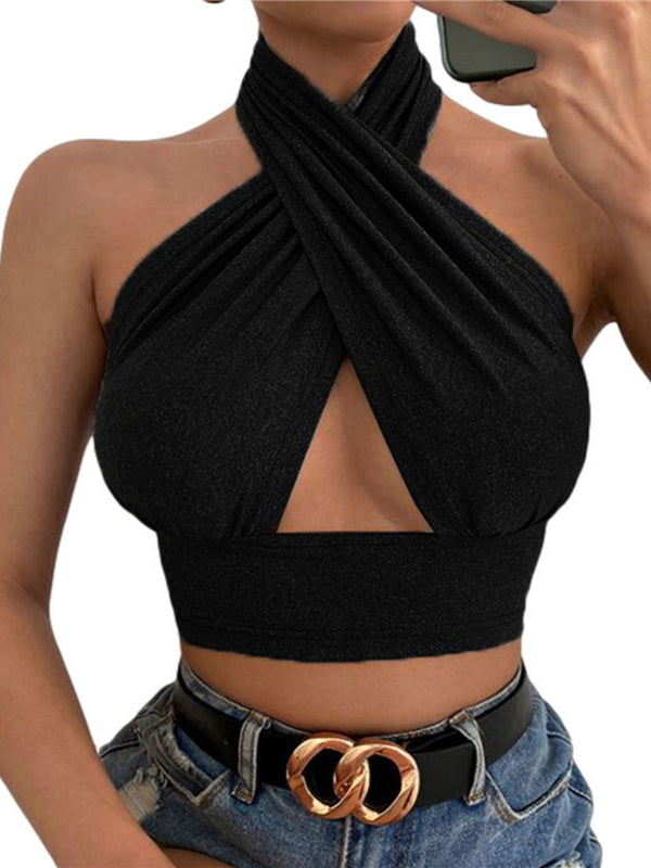 ZASUWA Women's Sexy Cross Halter Hollow Out Backless Tank Top - Perfect for Summer Beach, Party & Night Out