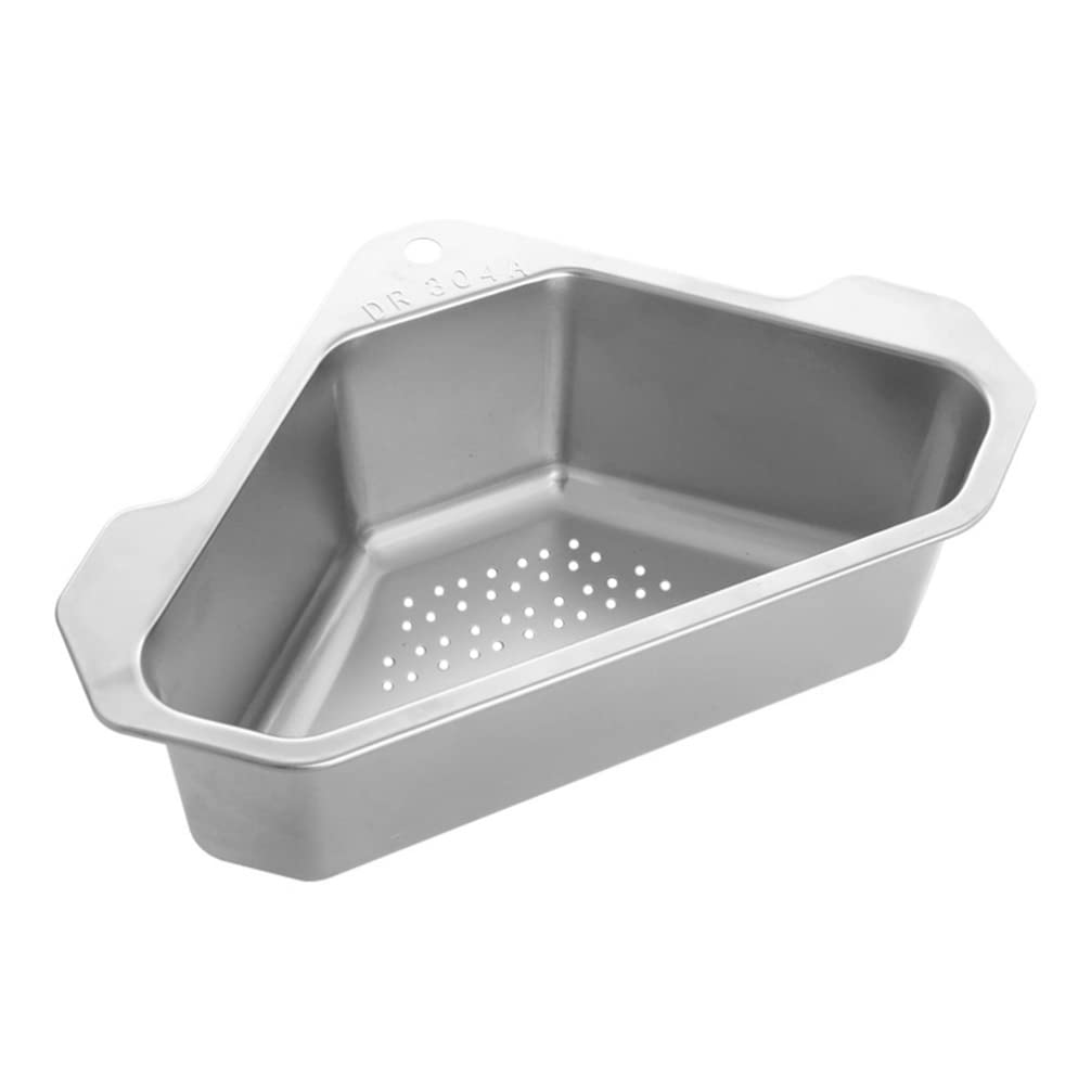 Hemoton Stainless Steel Triangular Sink Drain Basket - 1PC Corner Sink Shelf & Filter Tray for Kitchen & Bathroom - Rustproof Silver Drain Strainer for Fruits, Vegetables & Dishwashing