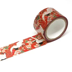 Japanese Washi Tape - Kamiiso Kimono Floral Crane Design Decorative Masking Tape for Scrapbooking, Journaling, and DIY Crafts
