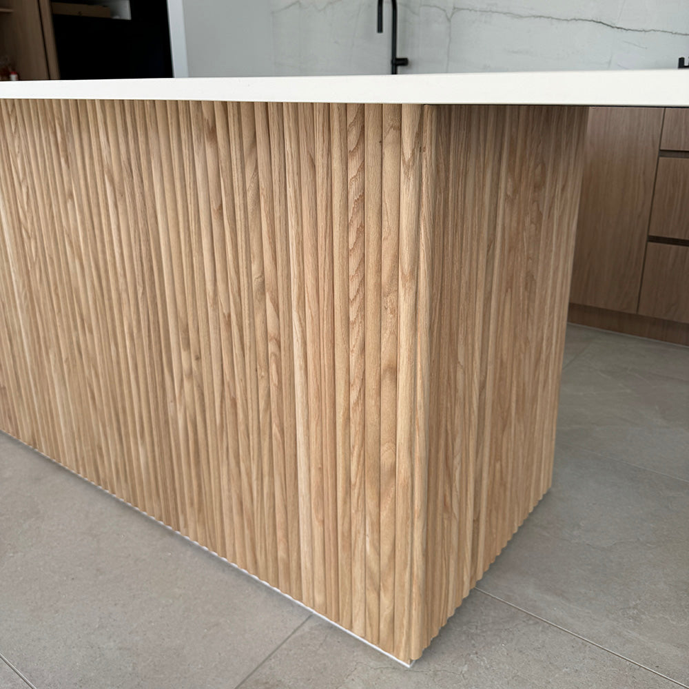 WOODFLEX Flexible Wooden Slat Under Bench Counter Panel - Oak Veneer 900mm x 600mm Half Round for Kitchen Islands & Bar Counters