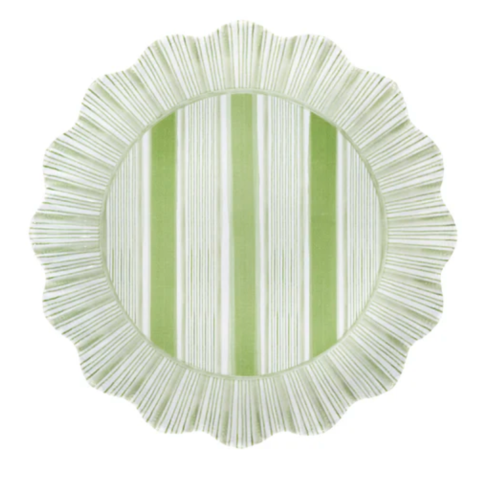 Juliska Cabana Stripe Melamine Salad Plates - Set of 4 - Durable & Lightweight - Seagrass Design - Perfect for Outdoor Dining, Picnics, and Beach Parties