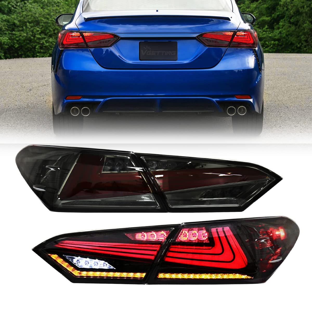 VGETTING LED Tail Lights for Toyota Camry 2018-2022 - Smoked Lens Rear Taillight Assembly with Turn Signal, DRL, Reverse & Brake Light | Enhanced Visibility & Style for Night Driving & Custom Car Upgrades