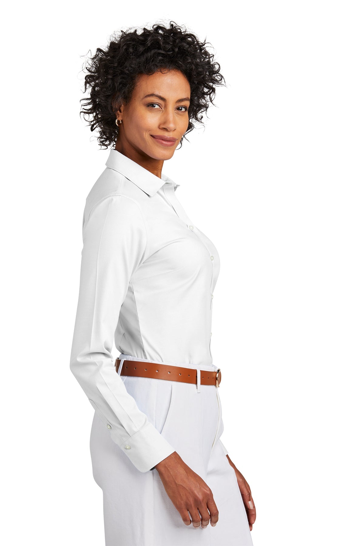 Brooks Brothers Women's Wrinkle-Free Stretch Pinpoint Dress Shirt - White | Professional Office Wear & Business Casual Attire