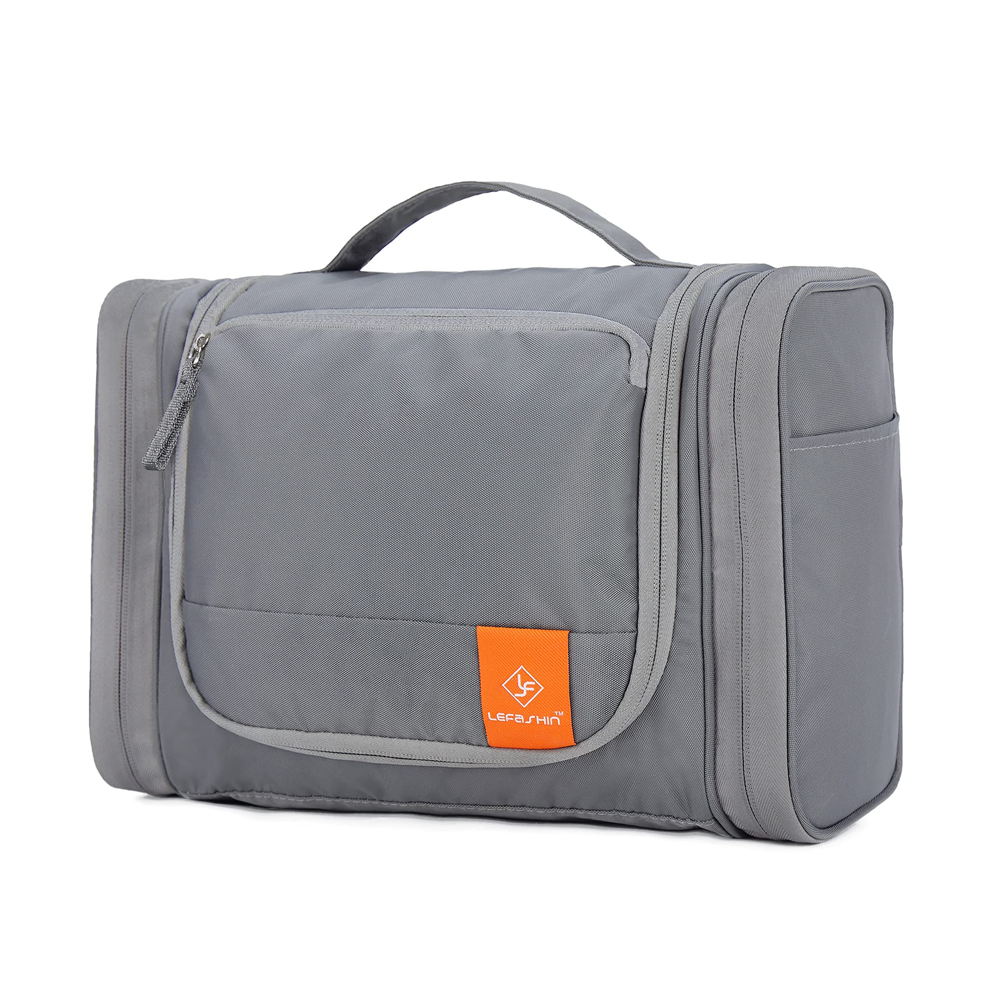 LEFASHIN Hanging Toiletry Bag for Men & Women - Large Travel Organizer with Full-Sized Container, Waterproof Makeup Cosmetic Bag - Perfect for Gym, Camping & Business Trips (Grey)