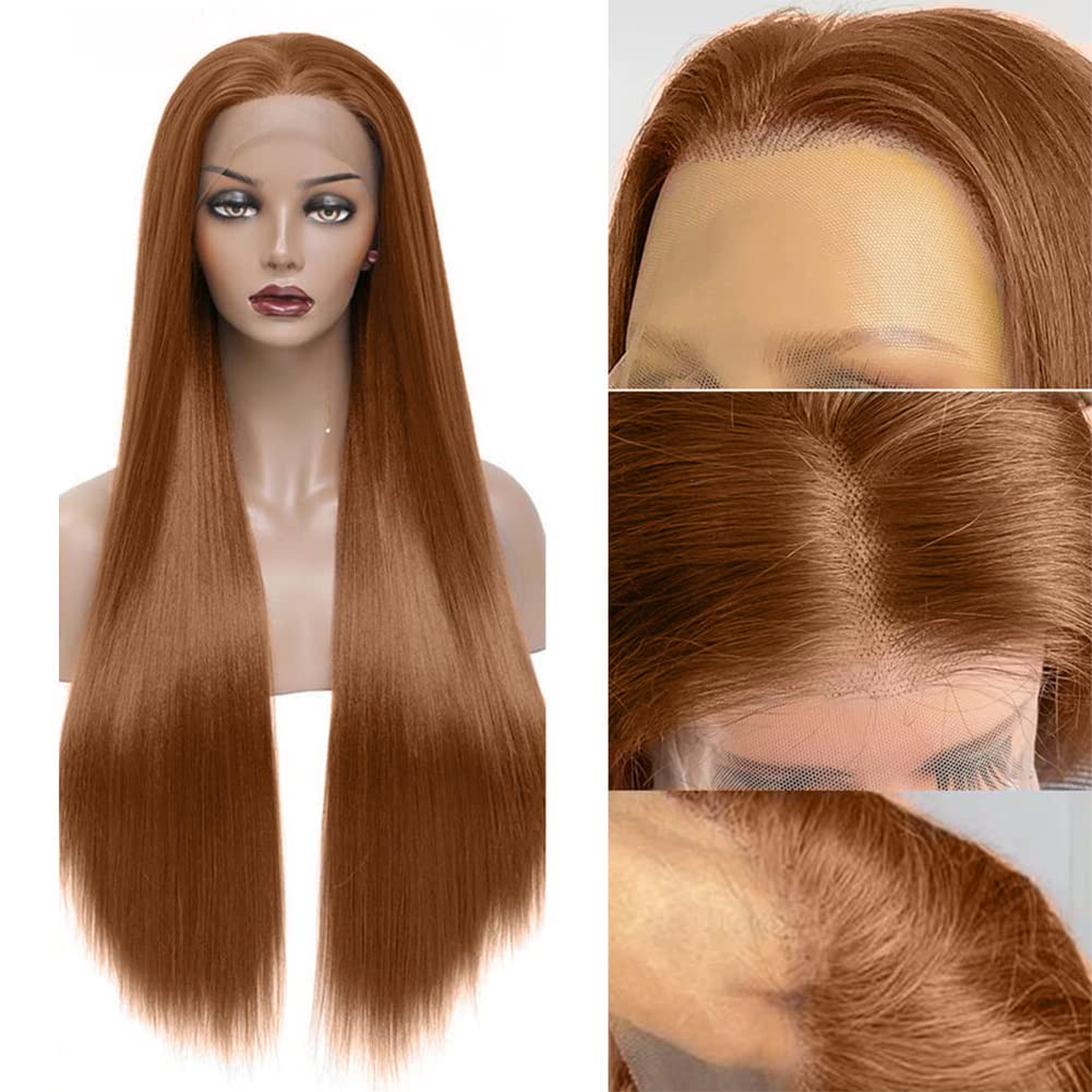 24 Inch Light Brown Lace Front Human Hair Wig - 180% Density 13x4 HD Lace Straight Wig - Glueless Pre Plucked Ginger Brown Wig for Women - Perfect for Daily Wear, Cosplay & Special Occasions