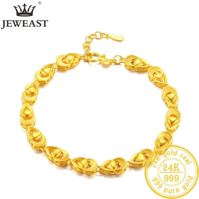24K Pure Gold Bracelet for Women - 999 Solid Real Gold Bangle, Elegant Romantic Classic Jewelry Gift for Anniversary, Valentine's Day & Special Occasions