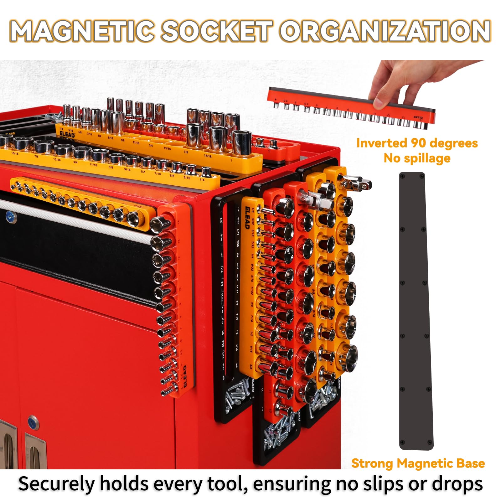 Magnetic Socket Organizer Set - Heavy Duty 1/2, 1/4, 3/8 Inch Drive Tool Holder | Tool Box Storage Tray for Wrench, Screwdriver & Mechanic Tools | Portable Toolbox Accessory for Garage, Workshop & Auto Repair