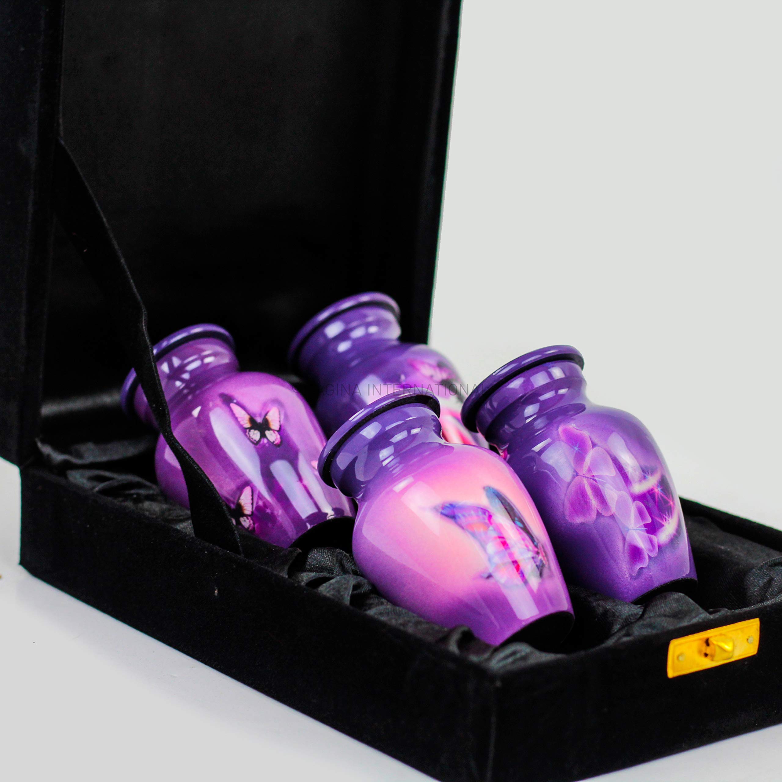 Small Keepsake Urns for Human Ashes - Set of 4 Mini Funeral Cremation Pots with Velvet Storage Box | Memorial Container for Cremated Remains | Perfect for Home Memorials, Funeral Services & Family Keepsakes
