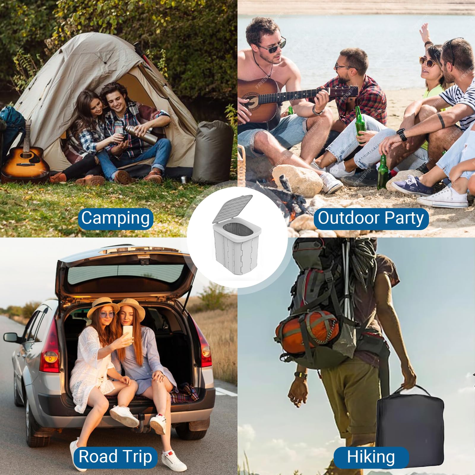 Portable Camping Toilet for Adults - XL Folding Travel Toilet with Lid & Waste Bags - Emergency, Outdoor, Car & Truck Use - Ideal for Camping, Hiking, Road Trips & RV Adventures