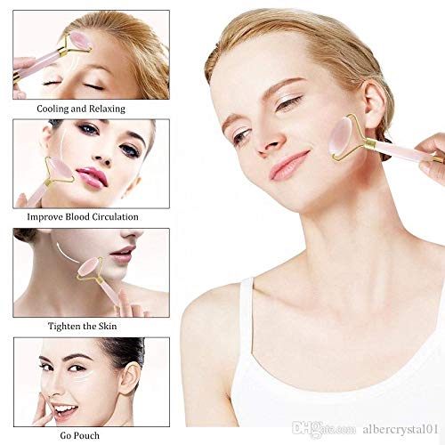 Authentic Rose Quartz Facial Massage Roller for Skin Tightening & Relaxation - Perfect for Home Spa & Skincare Routine
