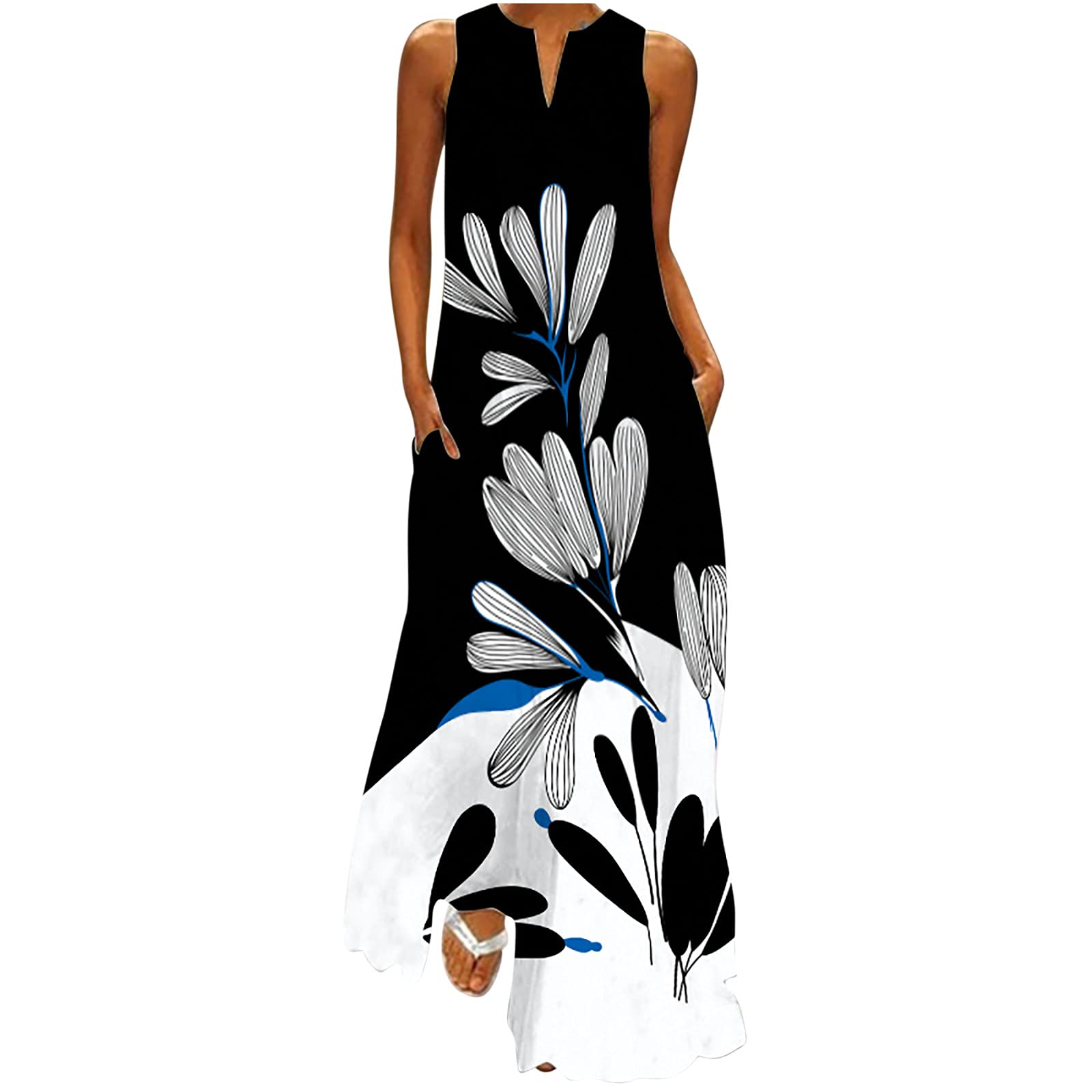 TIFZHADIAO Women's Summer Casual Sleeveless Maxi Dress - Boho Loose Beach Party Tunic Tank Dress for Outdoor Vacation, Travel & Date Night
