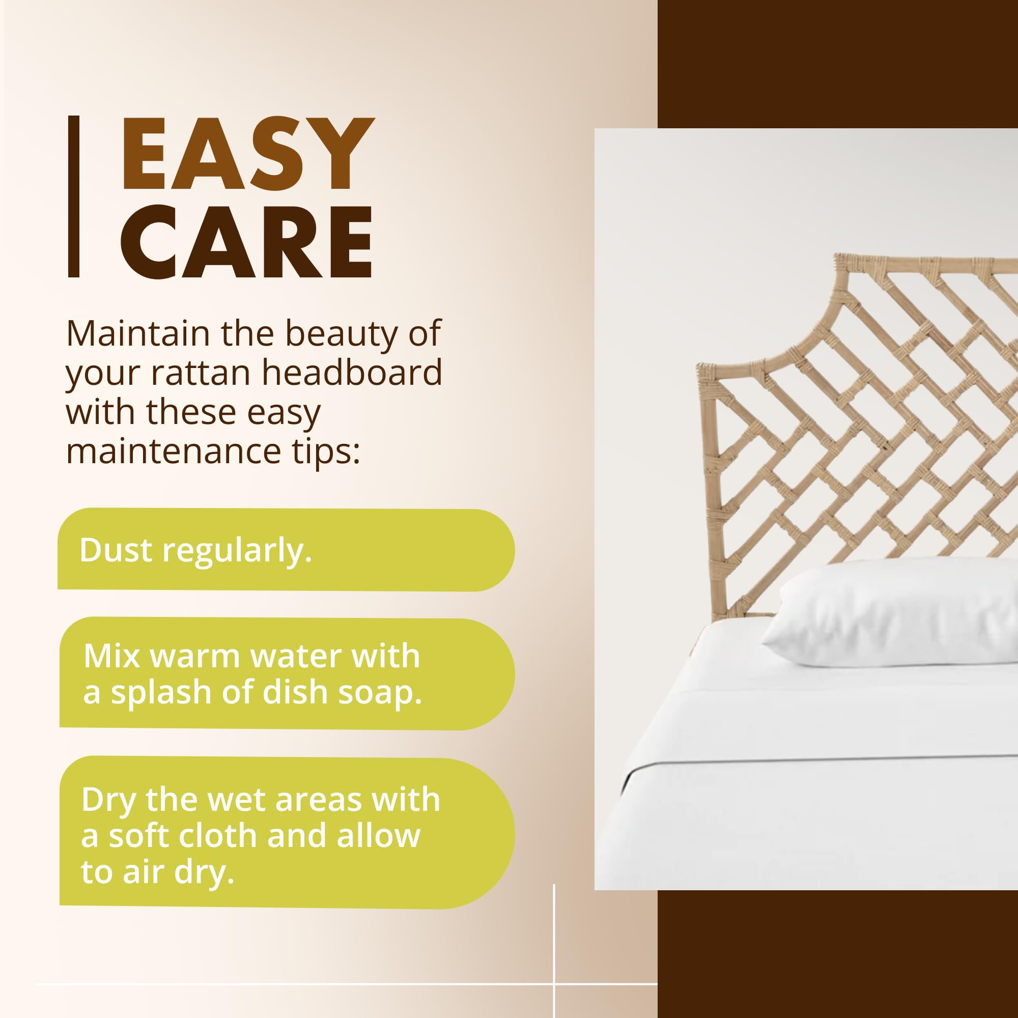 Kouboo Rattan Chippendale Headboard Queen Size - Natural Woven Bohemian Bedroom Furniture - Perfect for Master Bedroom, Guest Room & Coastal Home Decor
