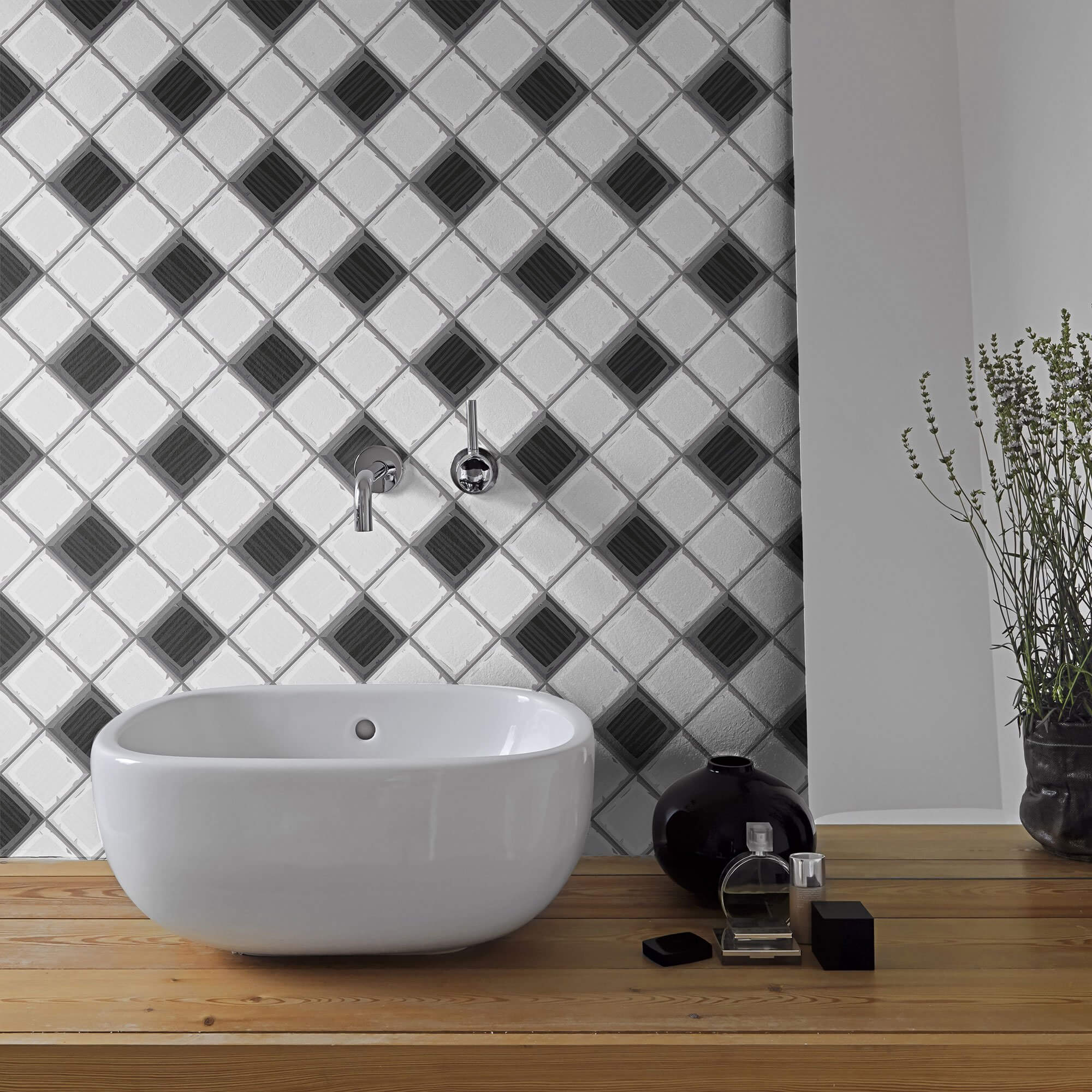 Charcoal Geometric Tile Adhesive Peel and Stick Removable Wallpaper 3914 - Self-Adhesive Wall Decal for Home Decor, Bedroom, Bathroom & Office