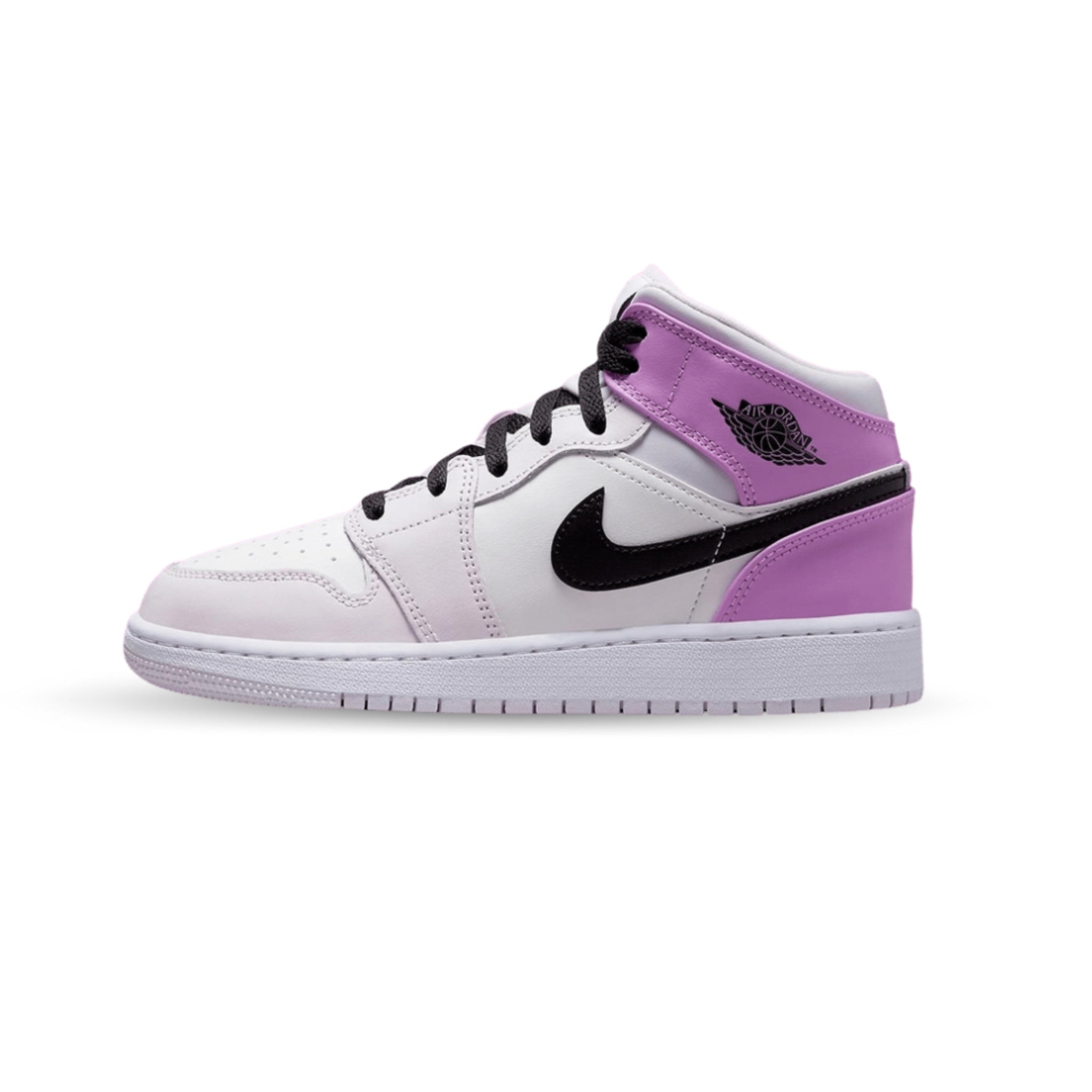 Air Jordan 1 Mid GS Sneakers - Barley Grape & White Black Colorway - Basketball Shoes for Kids & Teens - Perfect for School, Sports & Streetwear Fashion