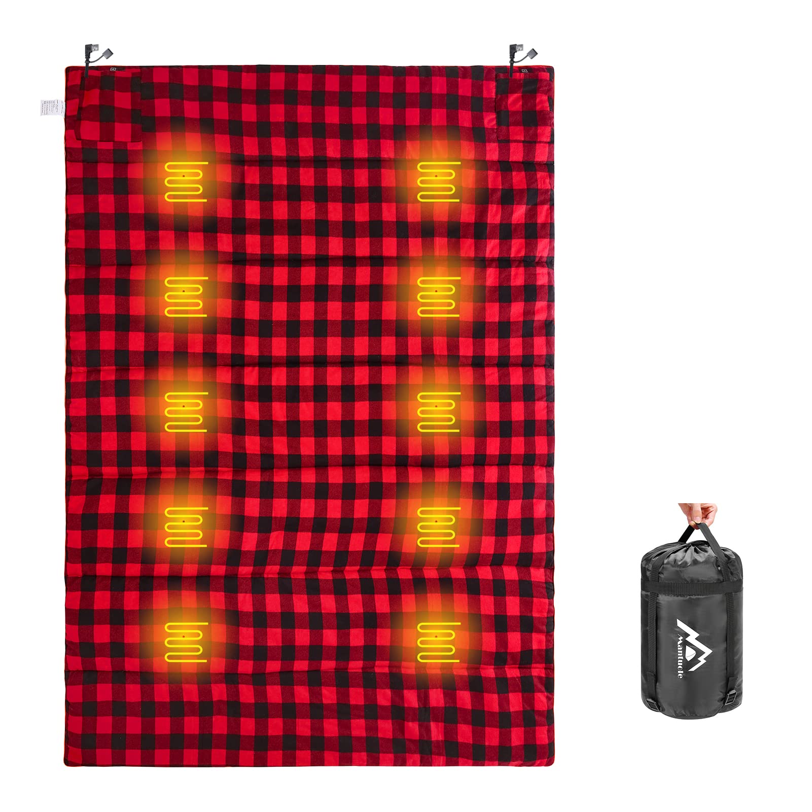 Electric Heated Sleeping Bag Pad & Liner - 5-Zone Heating System | USB Powered (Works with Power Banks & USB Chargers) | Portable & Compact for Camping, Hiking, Winter Outdoor Adventures