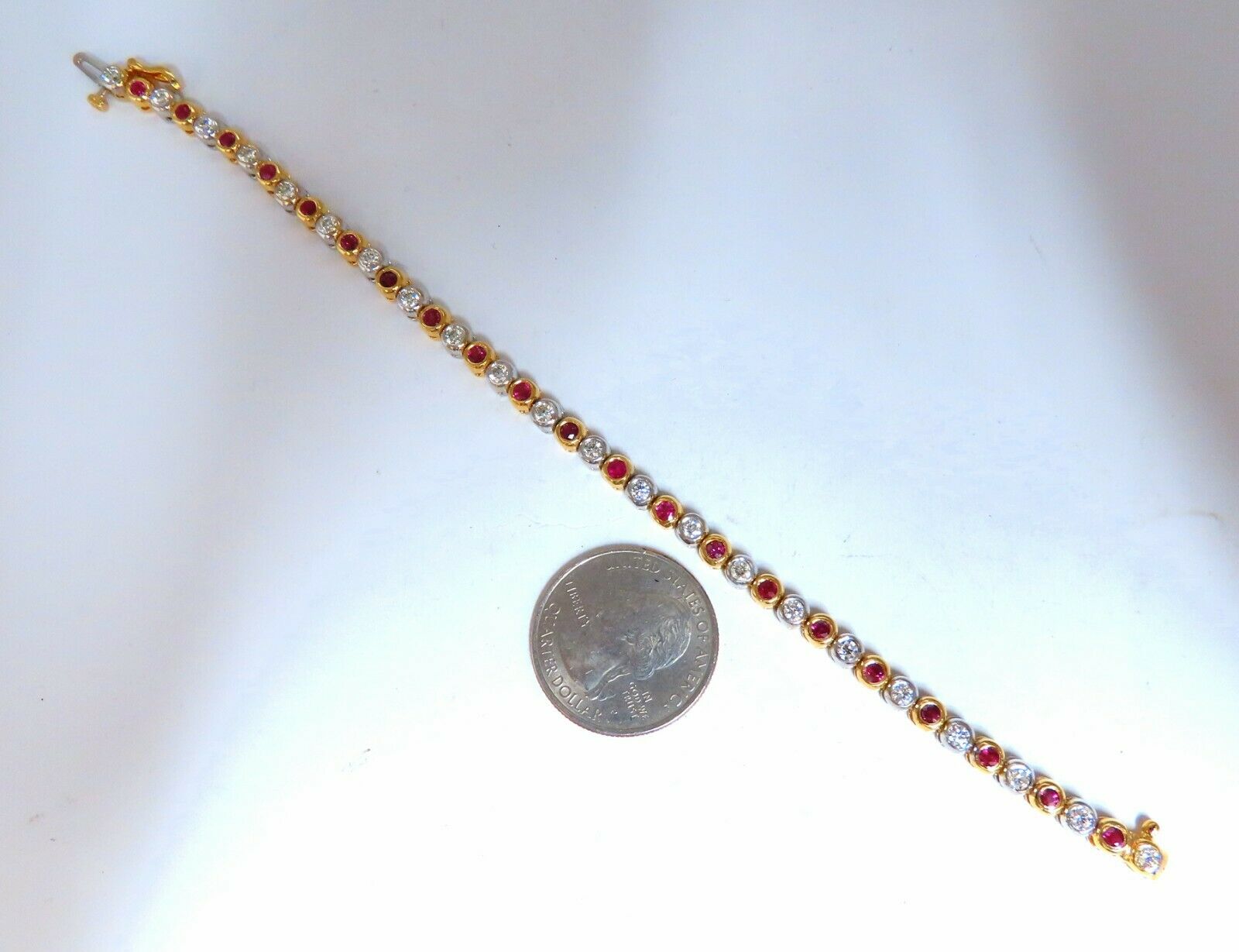 3.84ct Natural Ruby & Diamond Tennis Bracelet in Two-Tone Gold - Elegant Jewelry for Weddings, Parties & Special Occasions