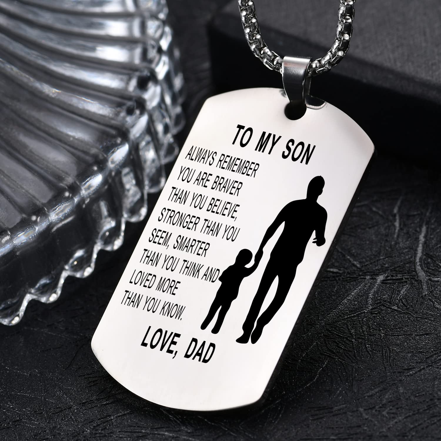 Engraved Dog Tag Necklace for Son - Birthday & Graduation Gift from Parents