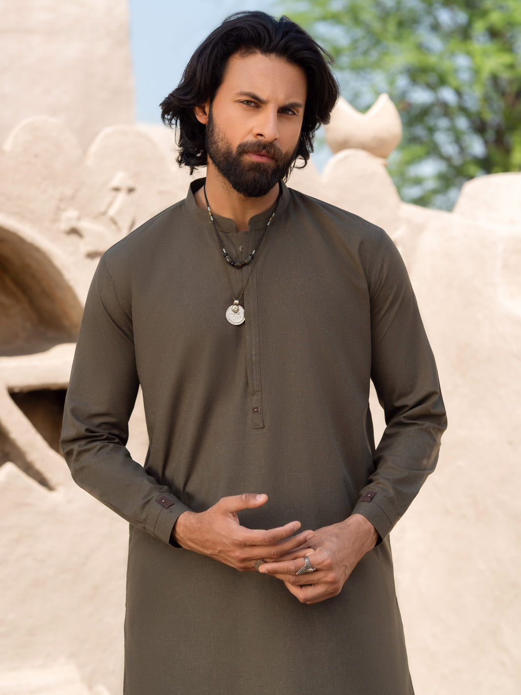 Premium Blended Olive Green Shalwar Kameez - Traditional Pakistani Outfit for Women | Perfect for Eid, Weddings & Special Occasions