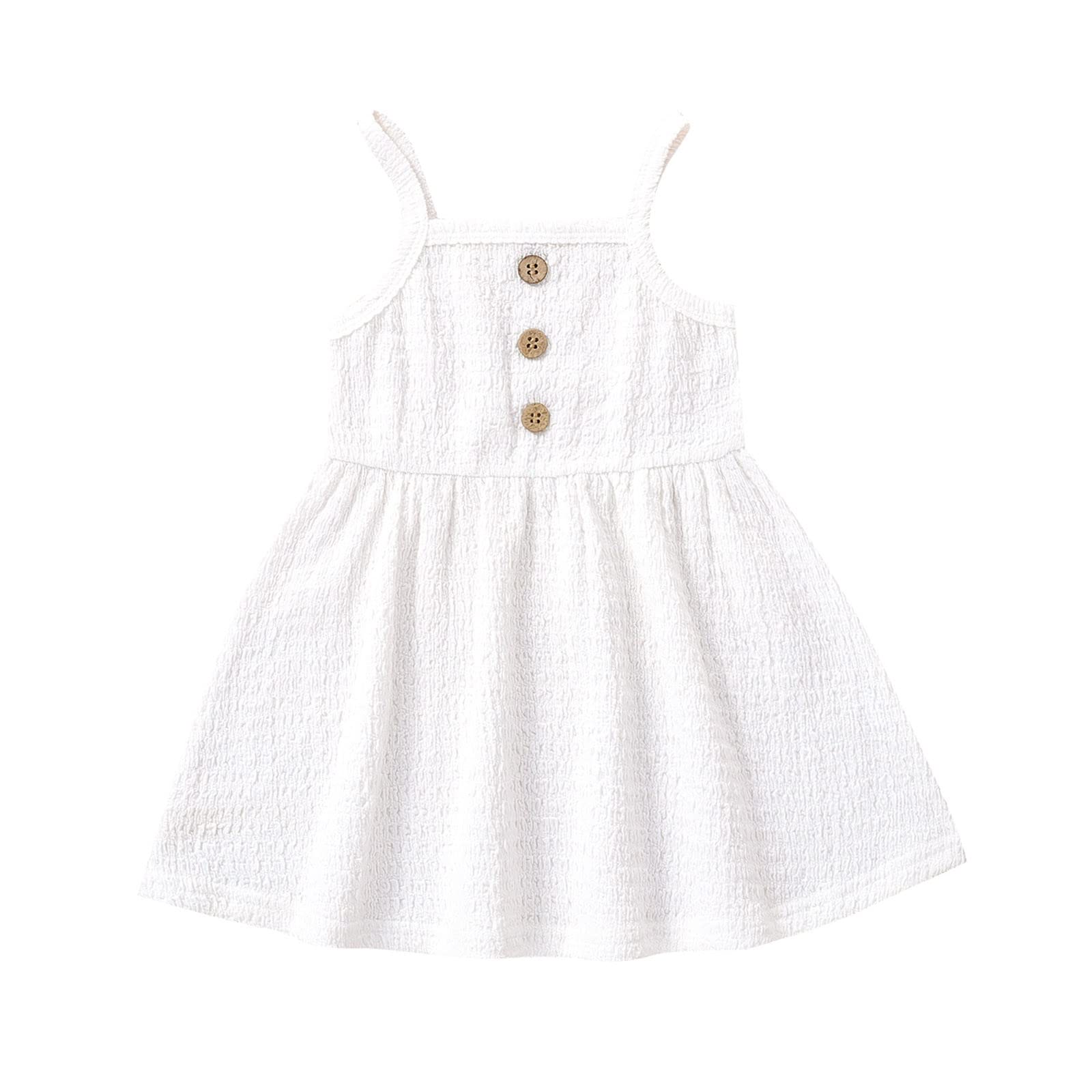 Toddler Girls Sleeveless Beach Dress - Solid Princess Suspenders Swing Dress - Retro Summer Outfit for 2-3 Years (White) | Perfect for Beach Vacations, Birthday Parties & Family Photos