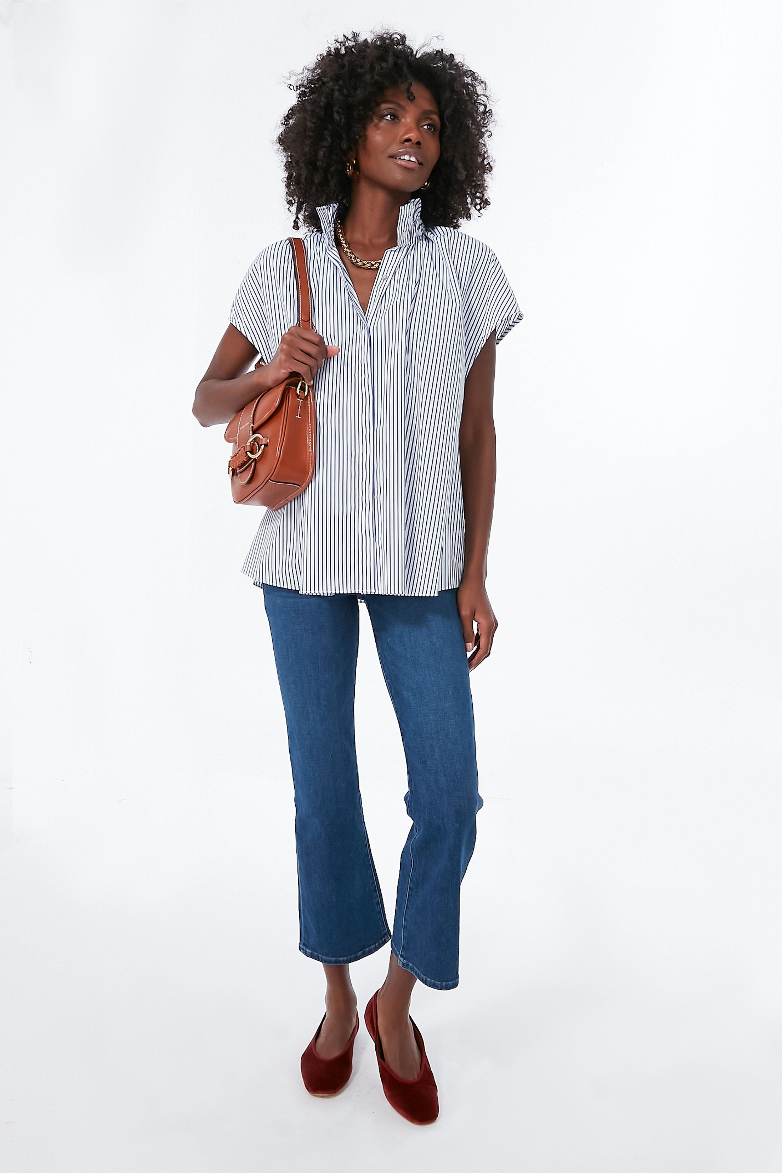 Blue Stripe Rae Blouse Women's Fashion Top - Casual & Office Wear for Everyday Style