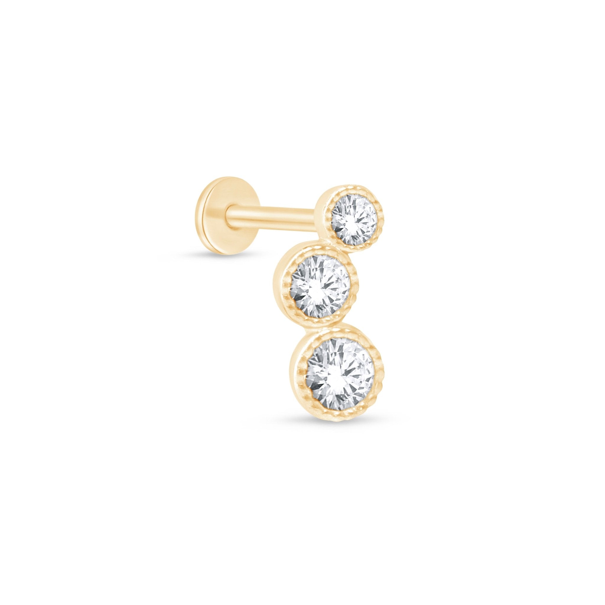 14K Yellow Gold Graduated Gemstone Flat Back Stud Earrings with Milgrain Detail - Perfect for Weddings, Parties & Everyday Elegance
